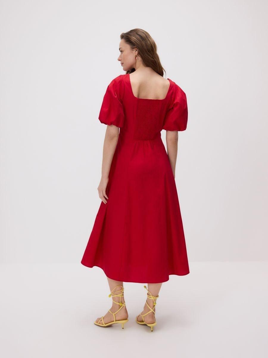 Red Midi Dress With Puff Sleeves, , large image number 2