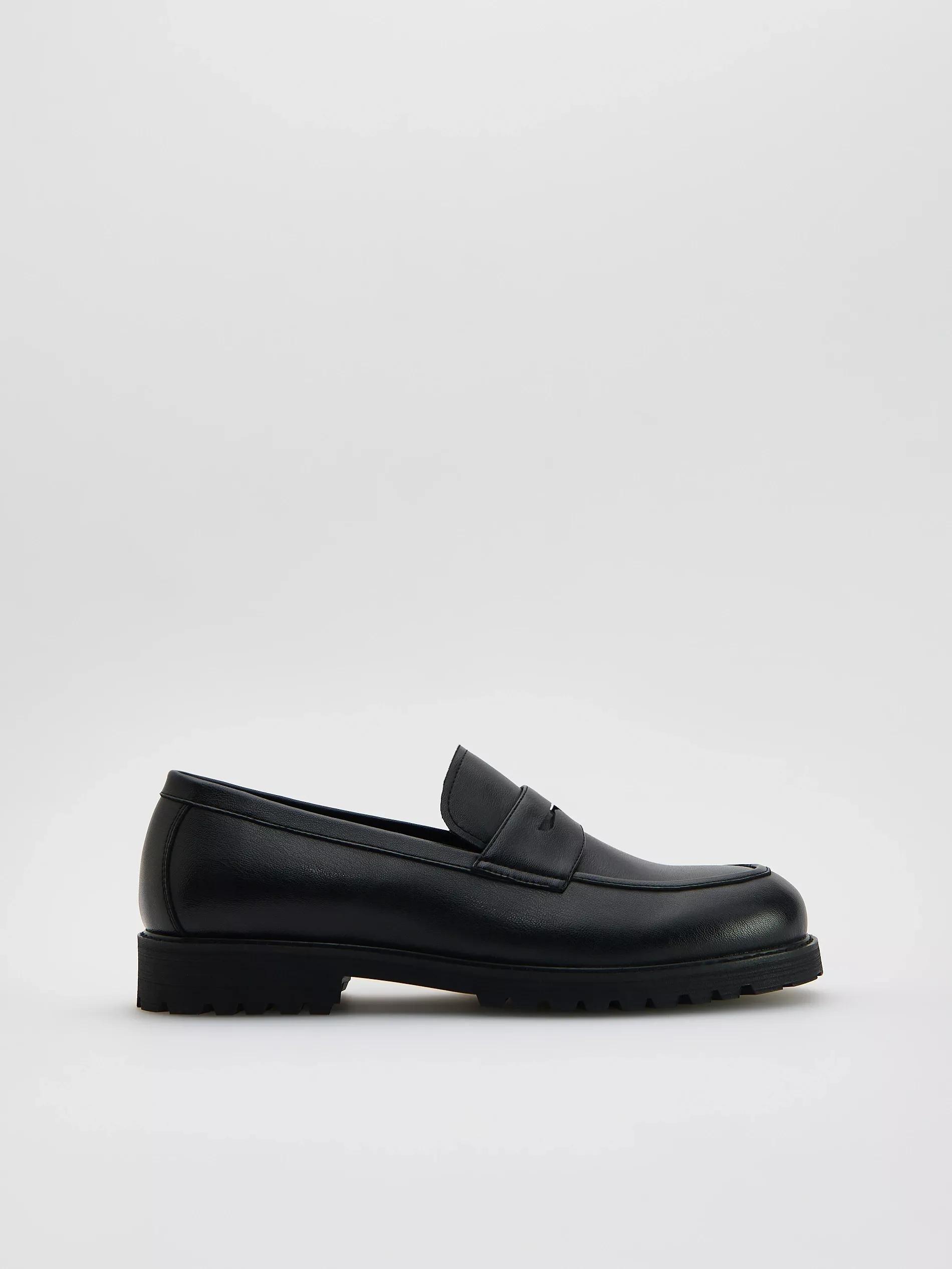Black Faux Leather Loafers, , large image number 1