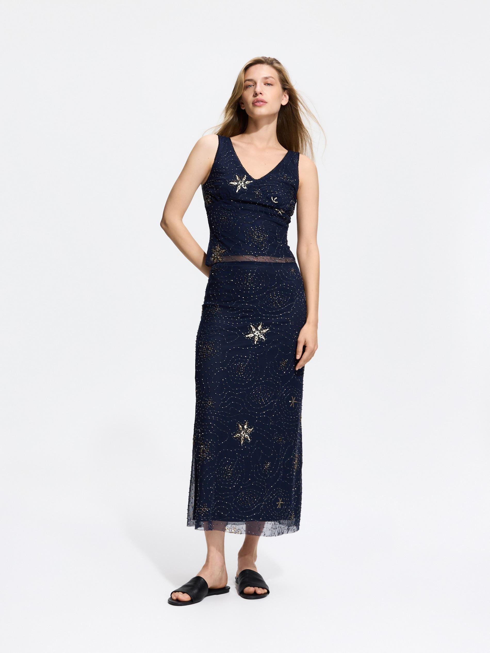 Navy Top With Appliques, Navy, large image number 2