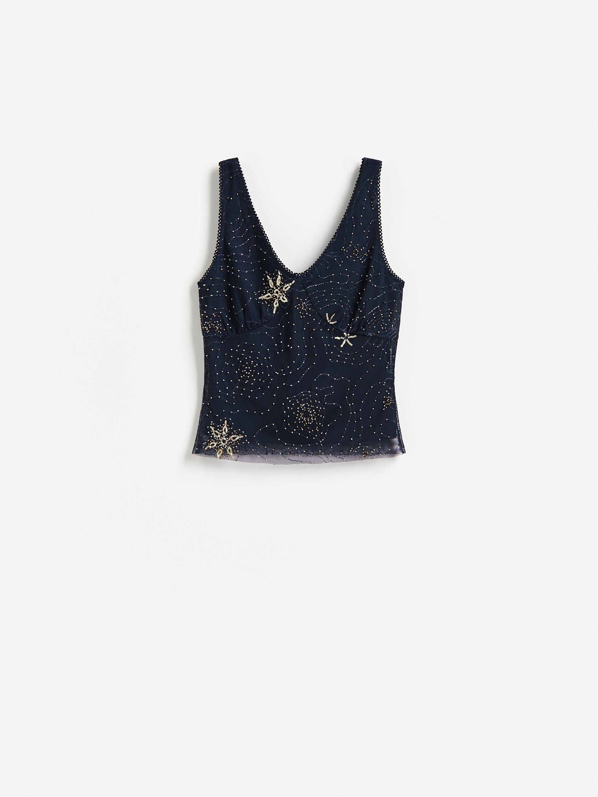 Navy Top With Appliques, Navy, large image number 3