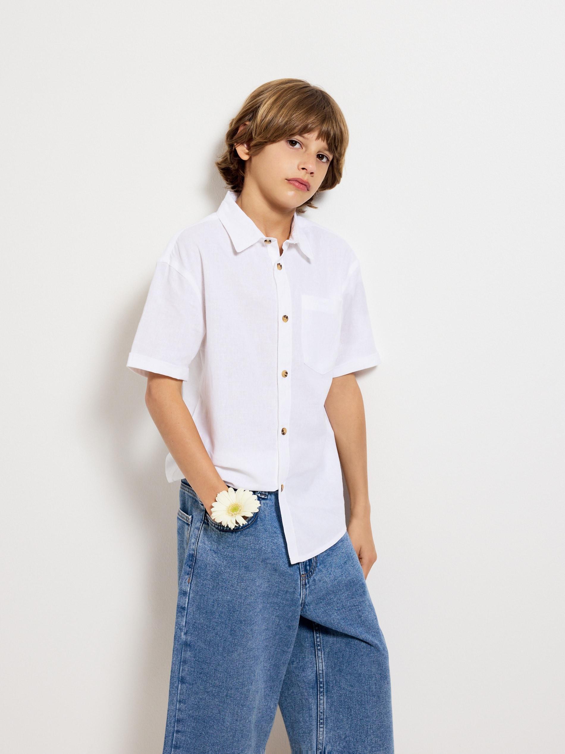 White Linen Rich Shirt, White, large image number 0