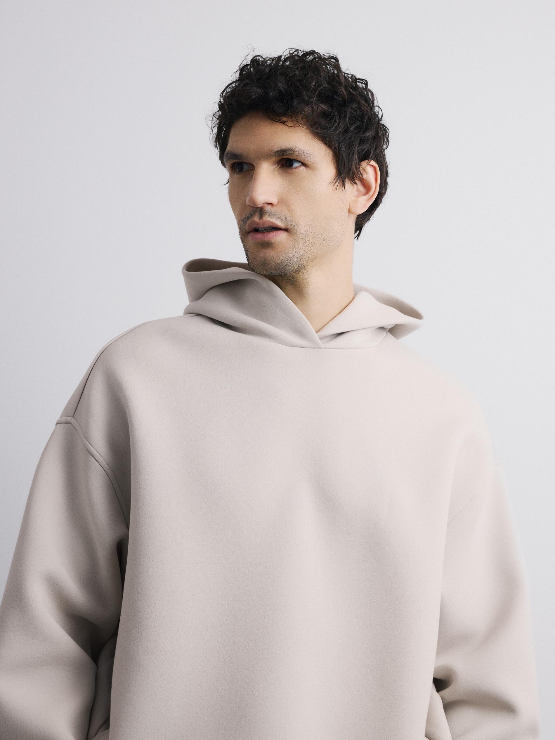 Beige Plain Hoodie, Beige, large image number 2