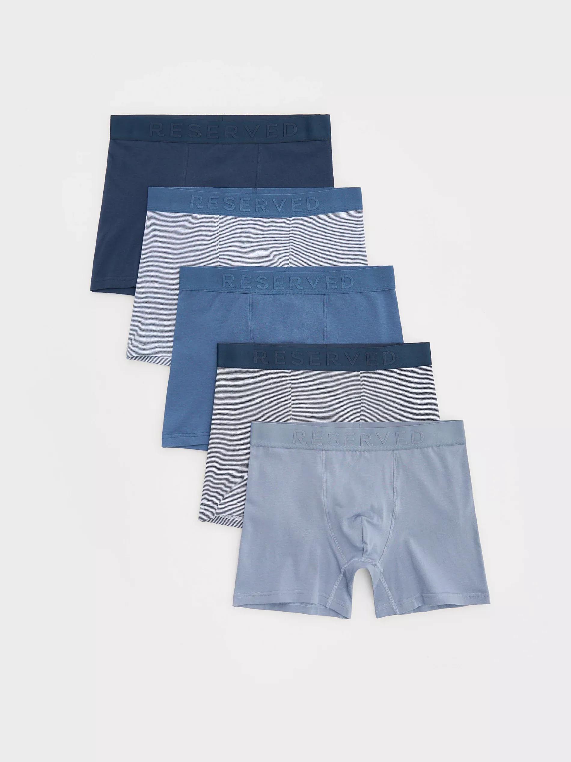 Blue Set Of 5 Pairs Of Long Boxers, , large image number 0