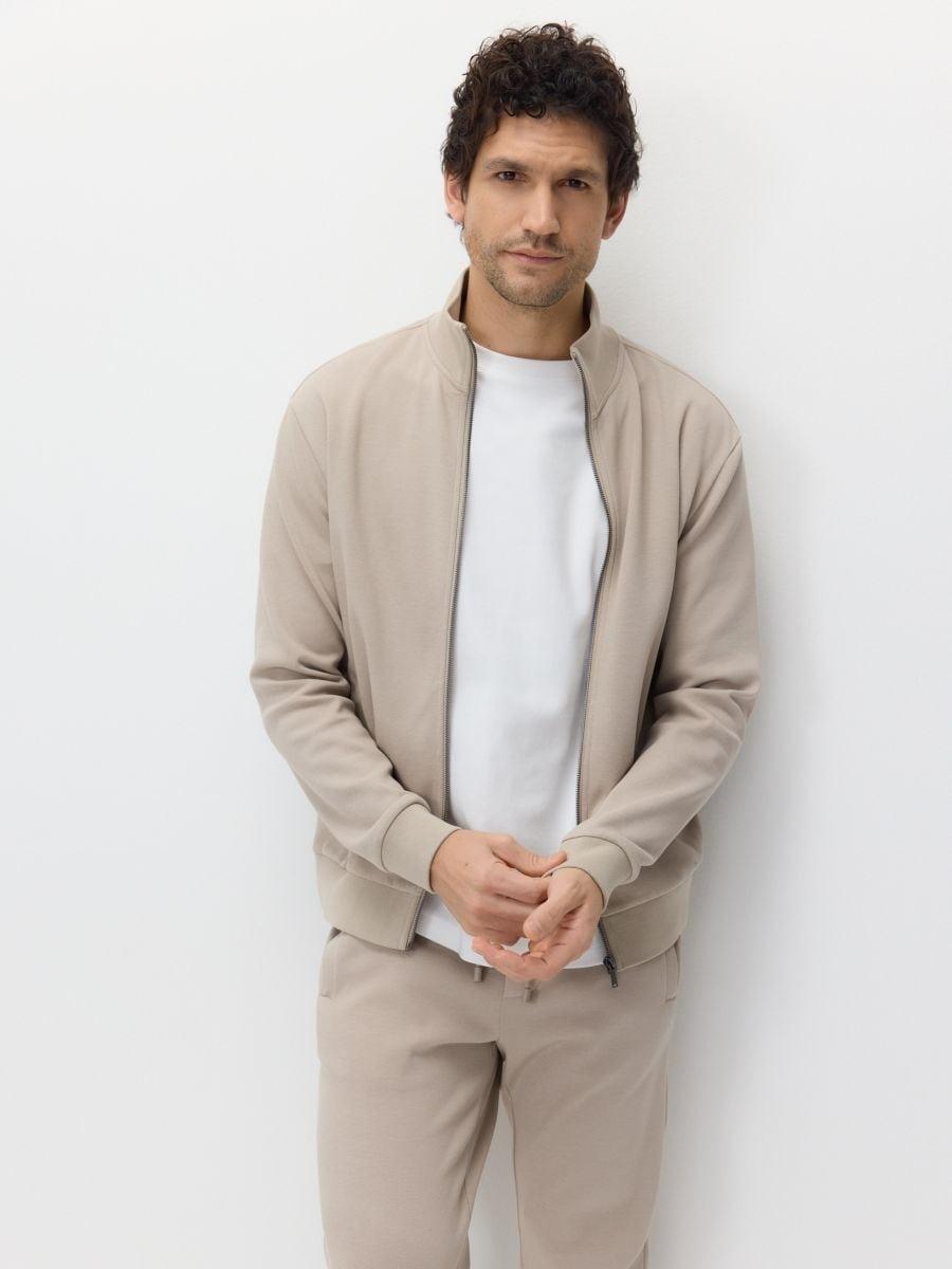 Beige Sweatshirt With Stand Up Collar, Beige, medium