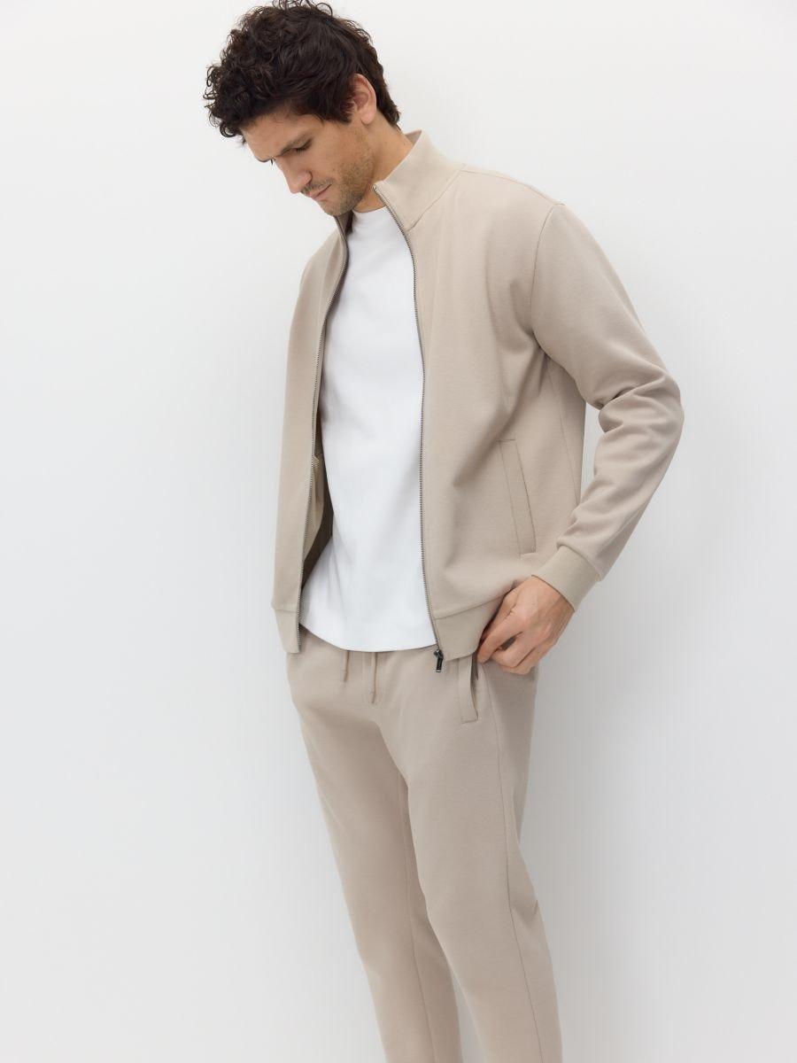 Beige Sweatshirt With Stand Up Collar, Beige, medium