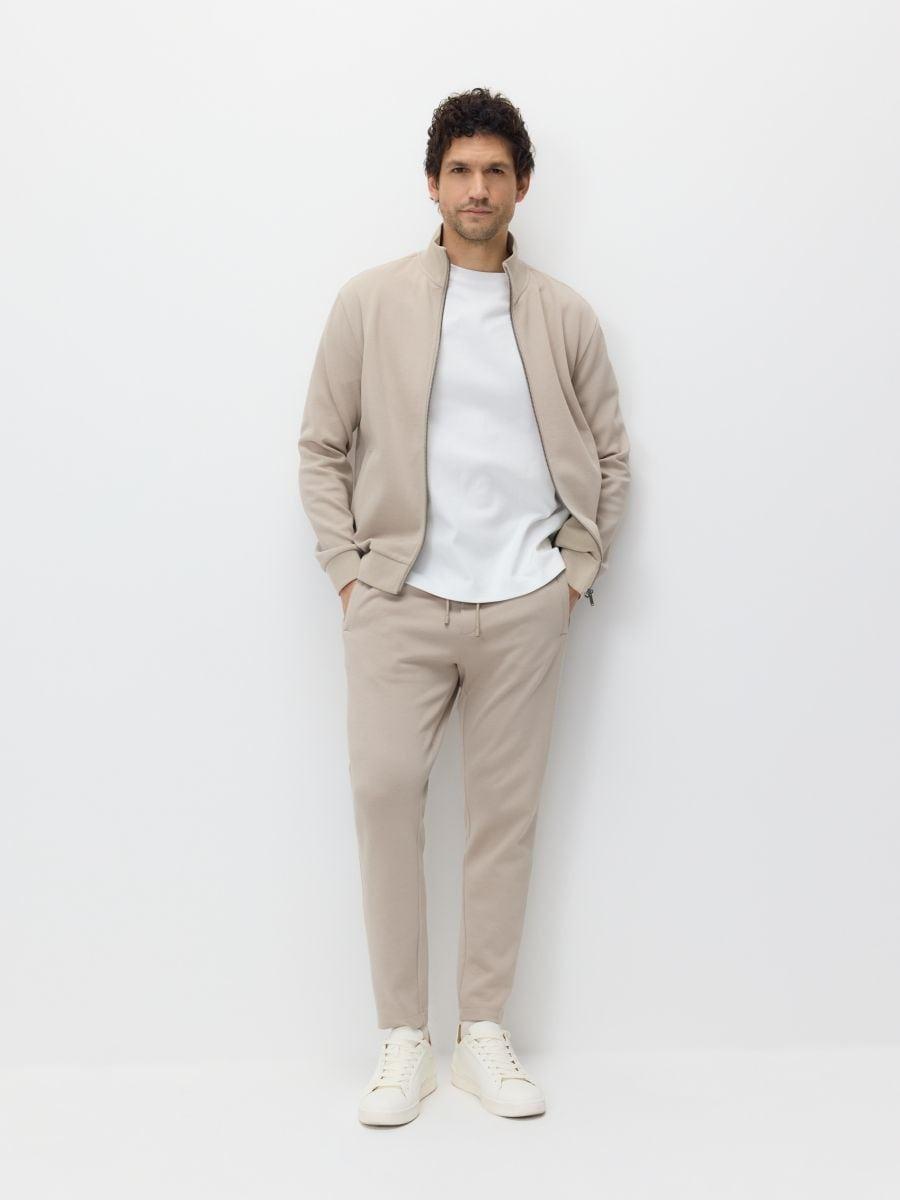 Beige Sweatshirt With Stand Up Collar, Beige, medium