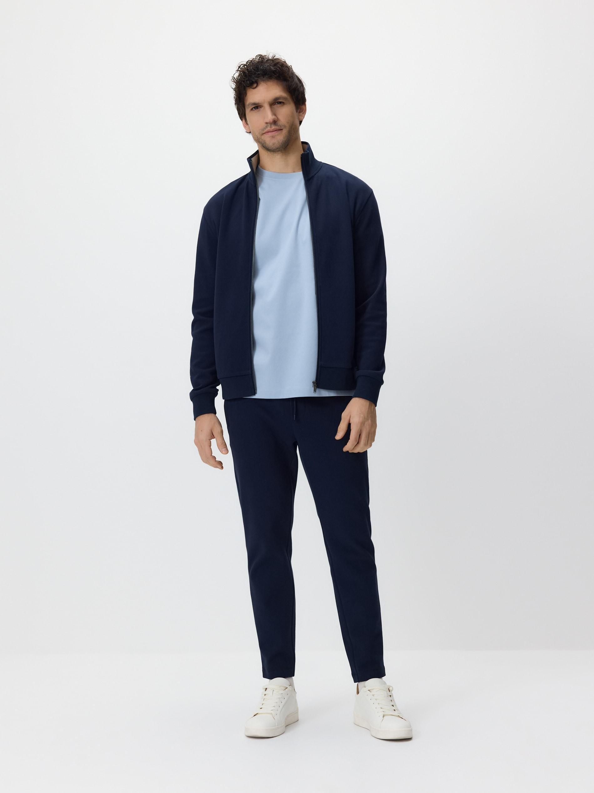 Navy Sweatshirt With Stand Up Collar, Navy, medium