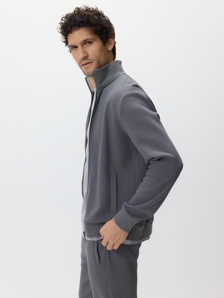 Grey Sweatshirt With Stand Up Collar, Grey, large image number 1