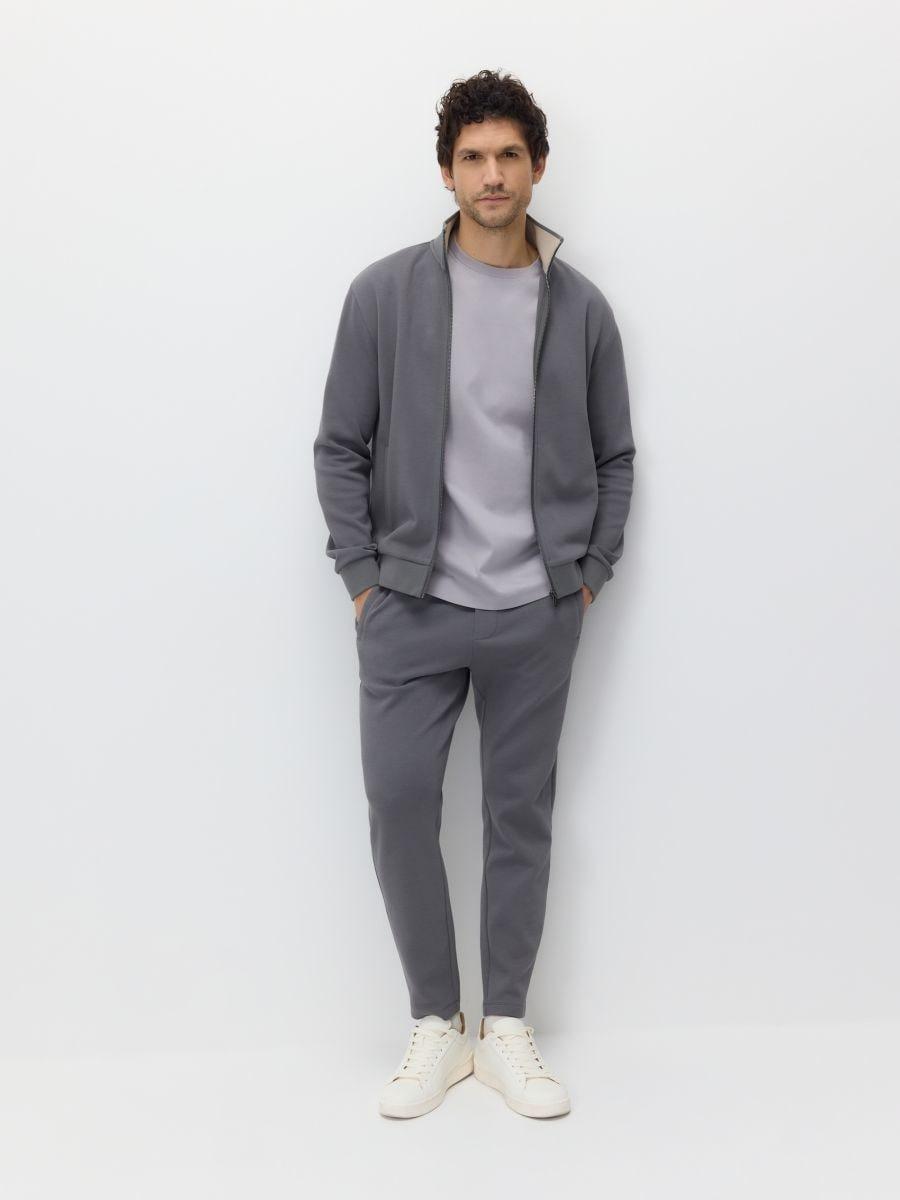 Grey Sweatshirt With Stand Up Collar, Grey, medium