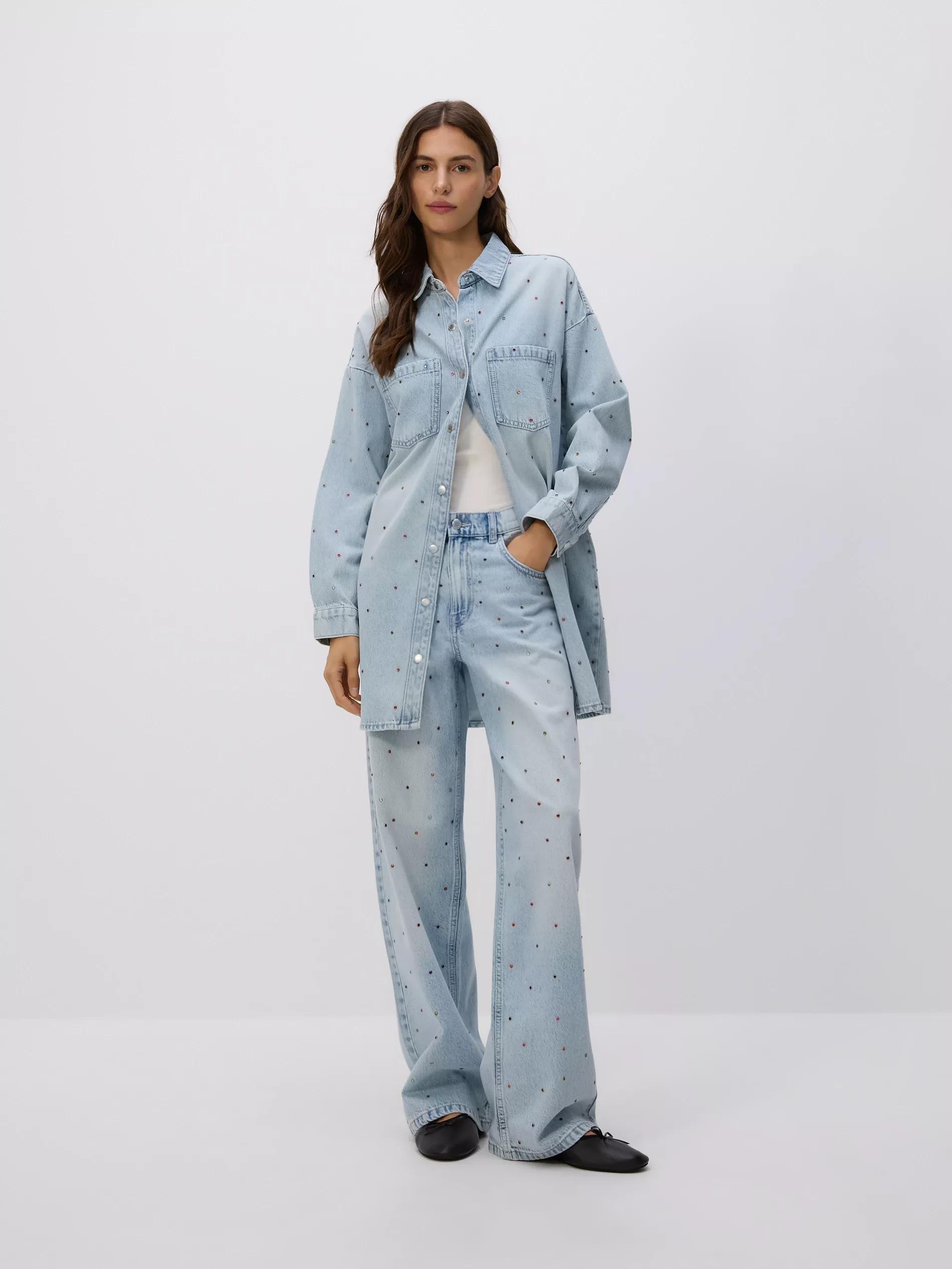 Blue Baggy Jeans With Crystals, , large image number 0