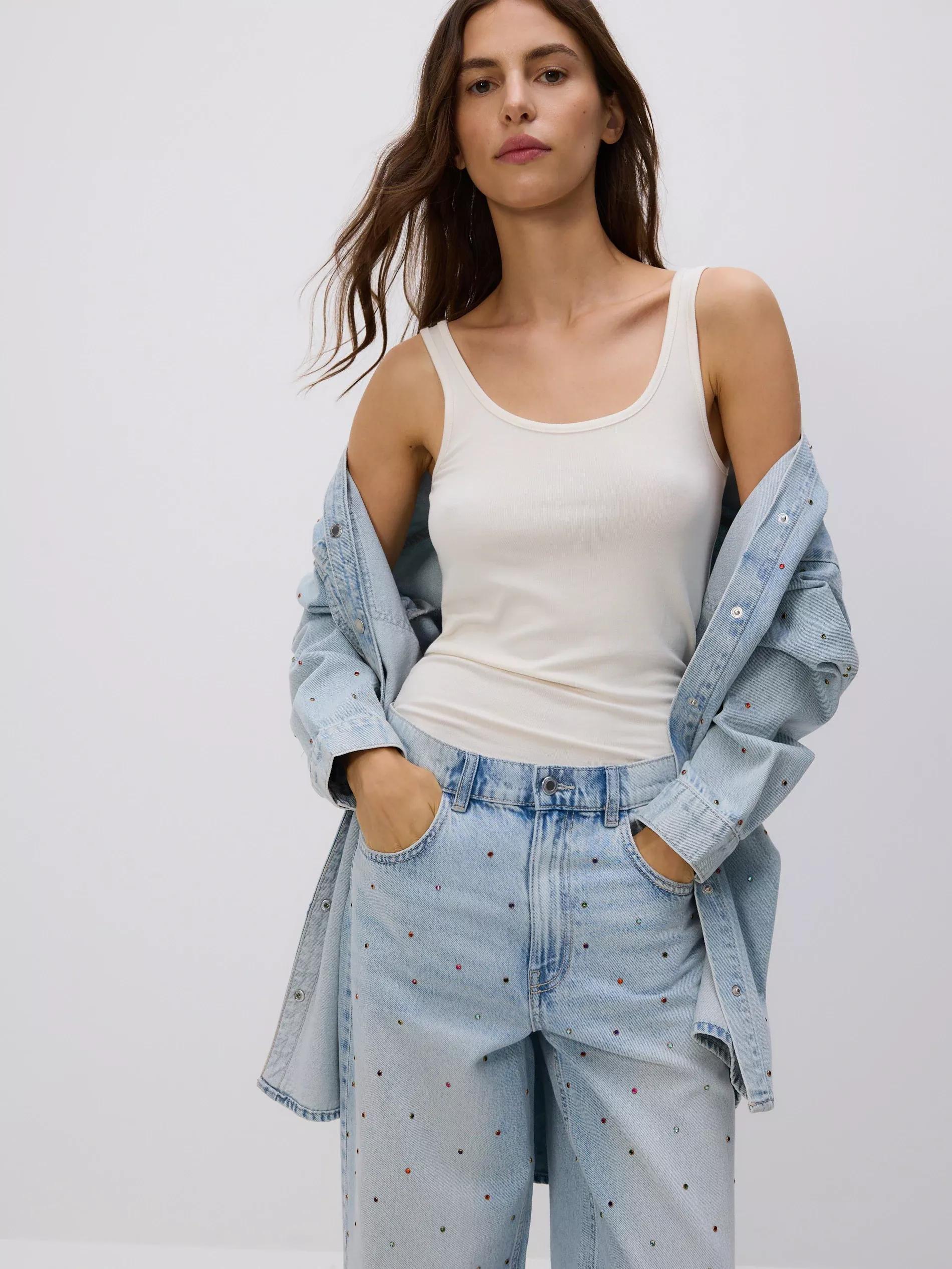 Blue Baggy Jeans With Crystals, , large image number 1