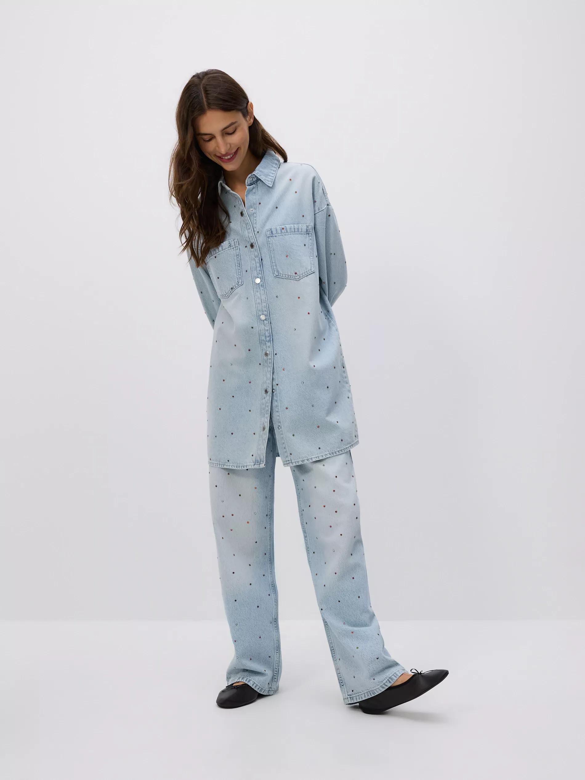 Blue Baggy Jeans With Crystals, , large image number 3