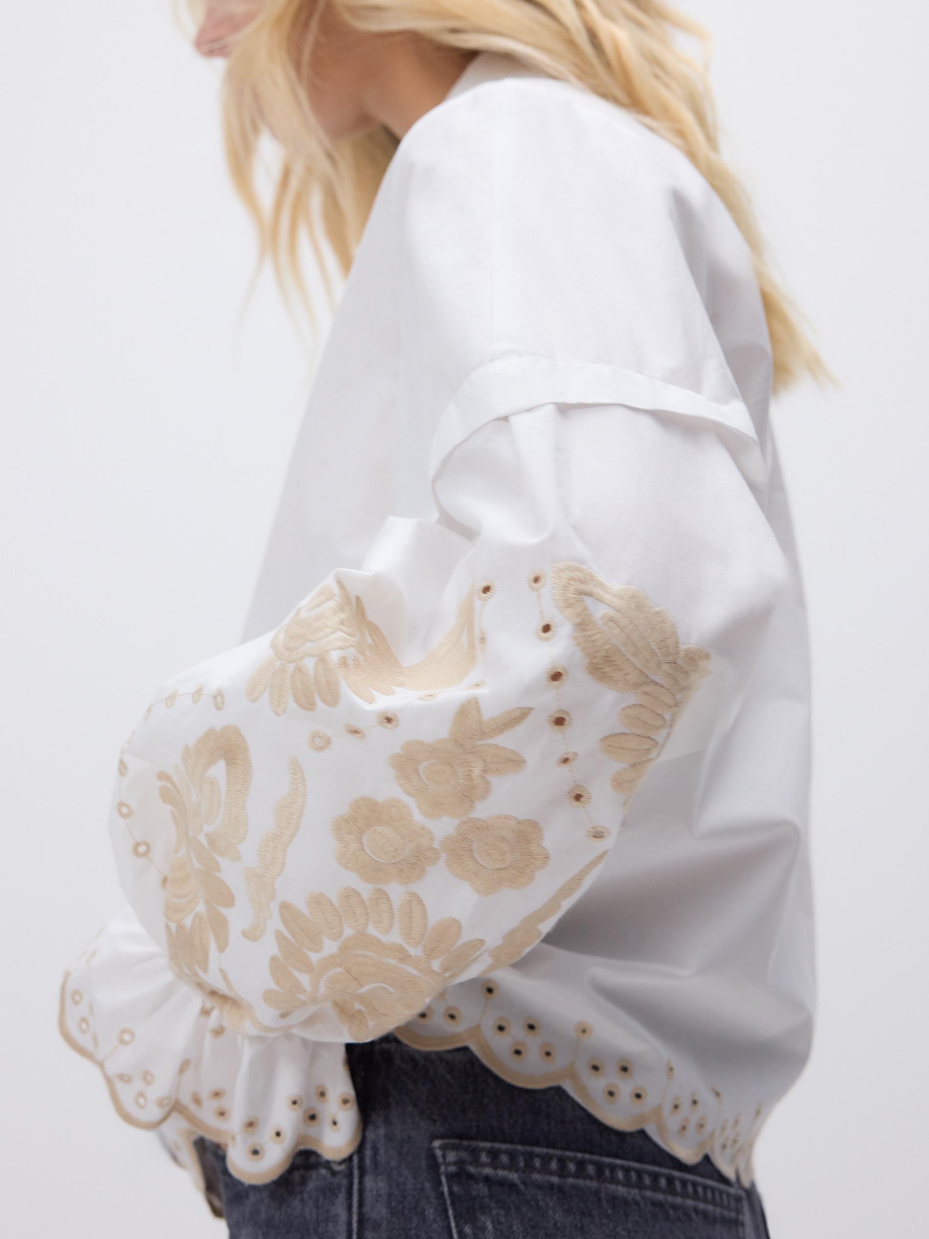 White Shirt With Embroidered Pattern, White, medium