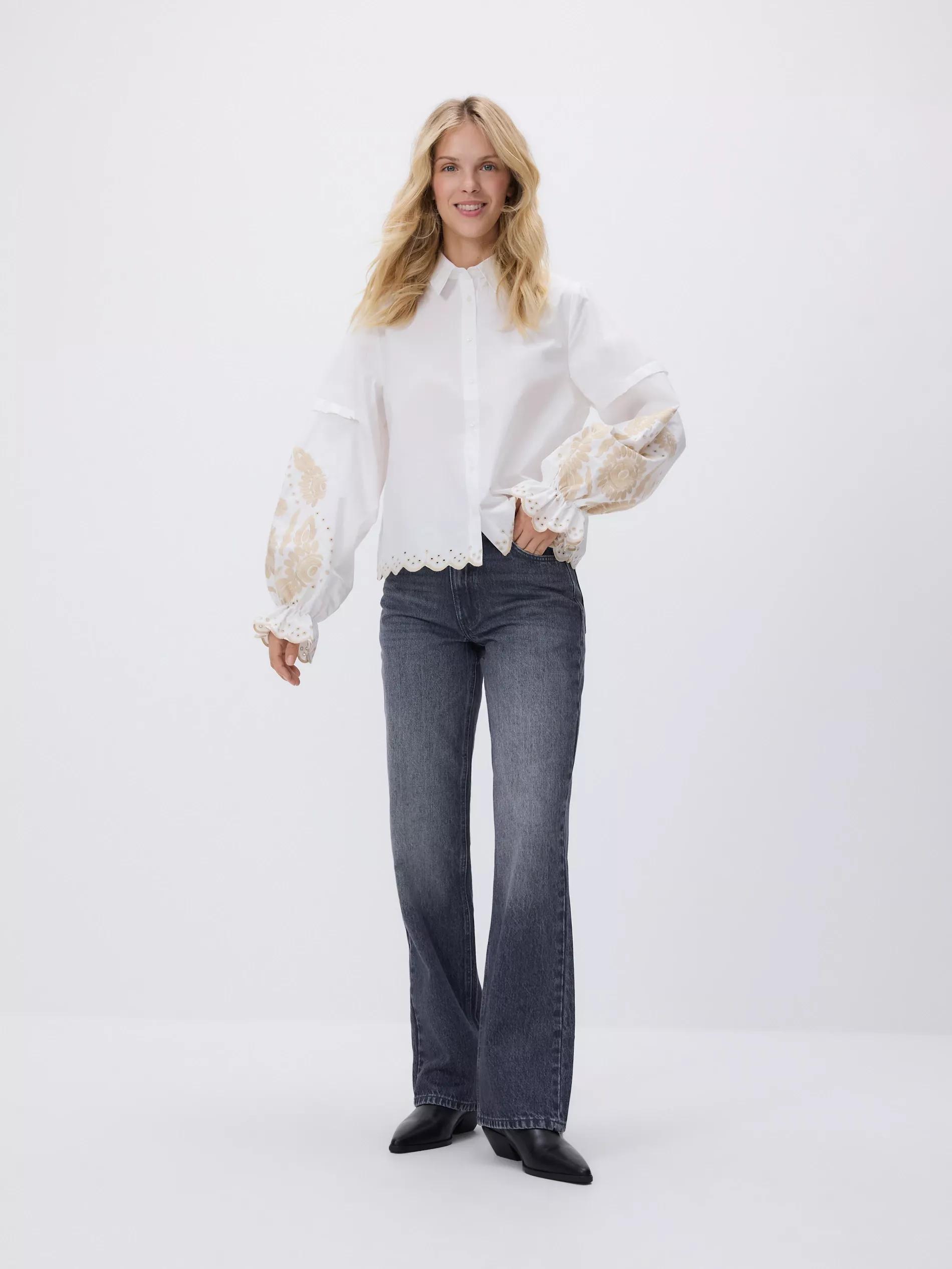 White Shirt With Embroidered Pattern, White, large image number 1