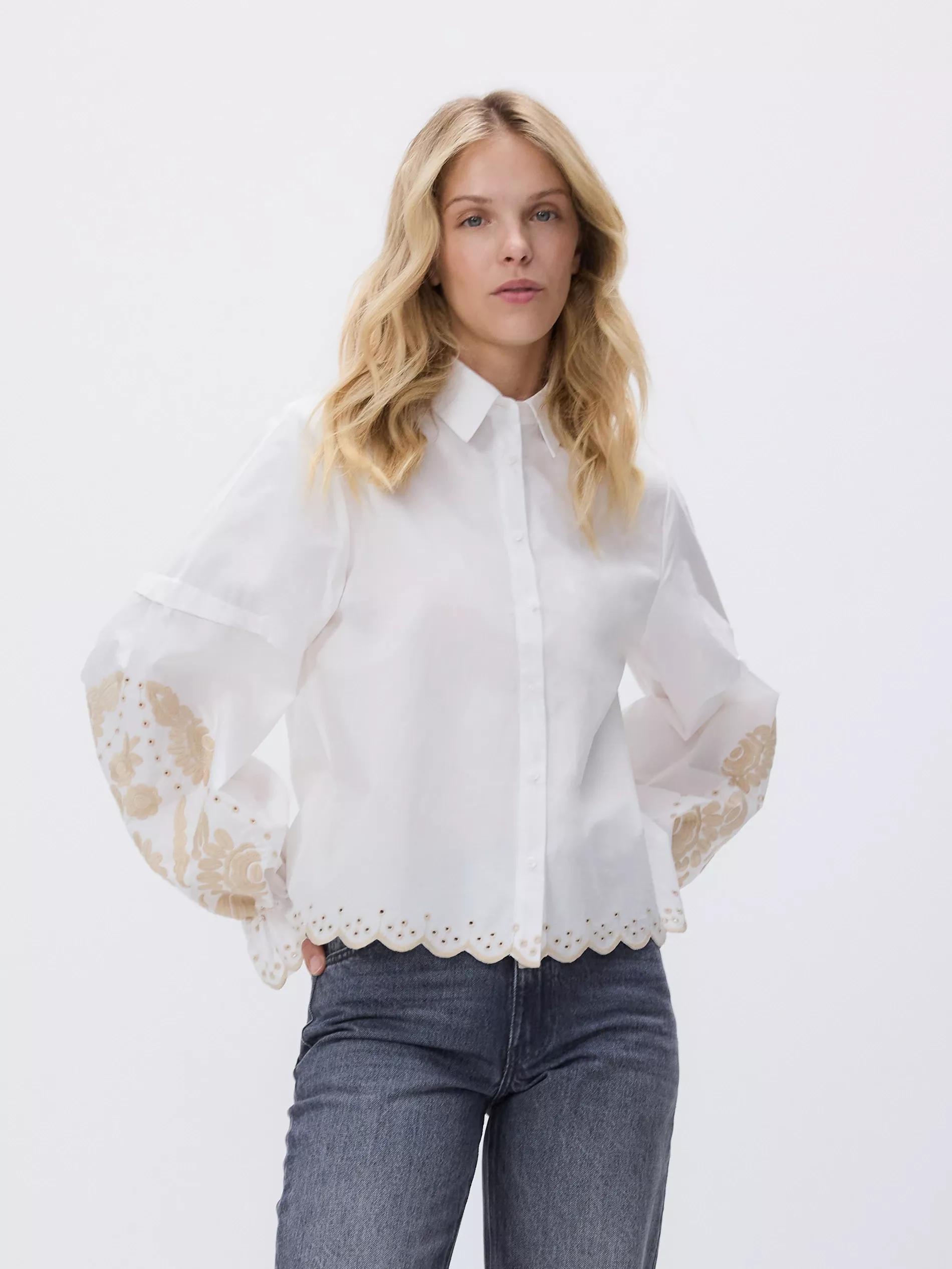 White Shirt With Embroidered Pattern, White, large image number 3