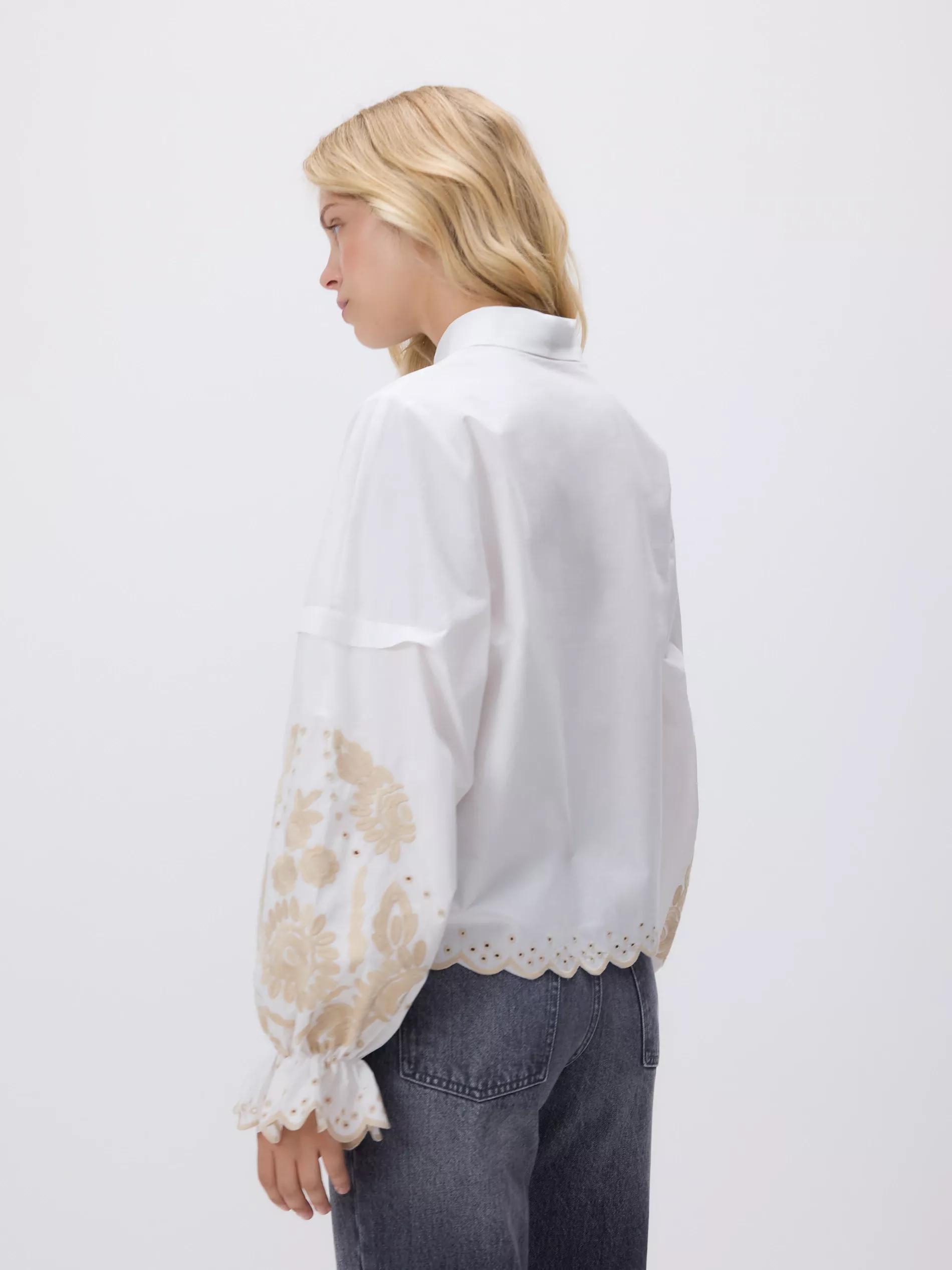White Shirt With Embroidered Pattern, White, large image number 4