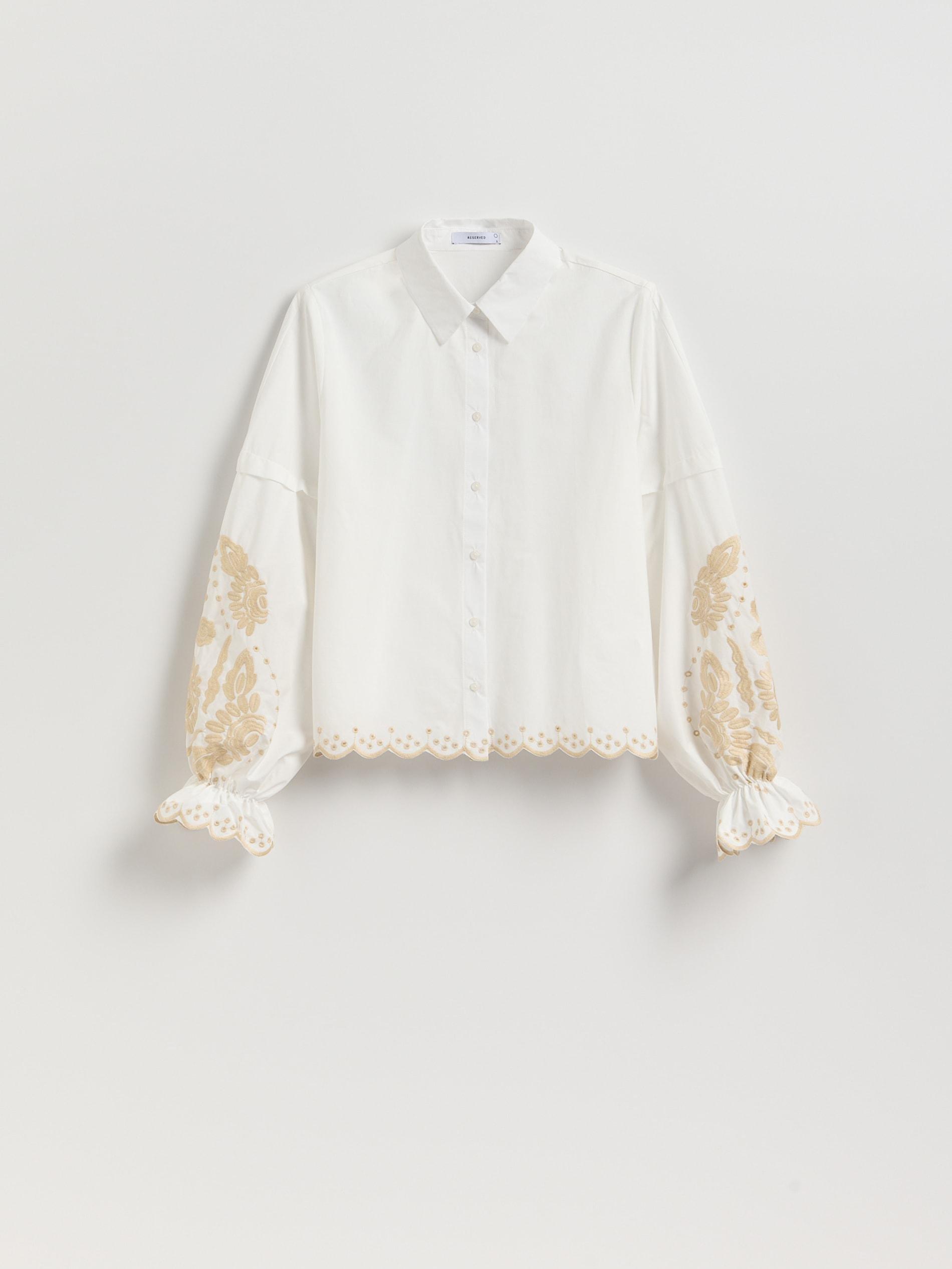 White Shirt With Embroidered Pattern, White, large image number 5