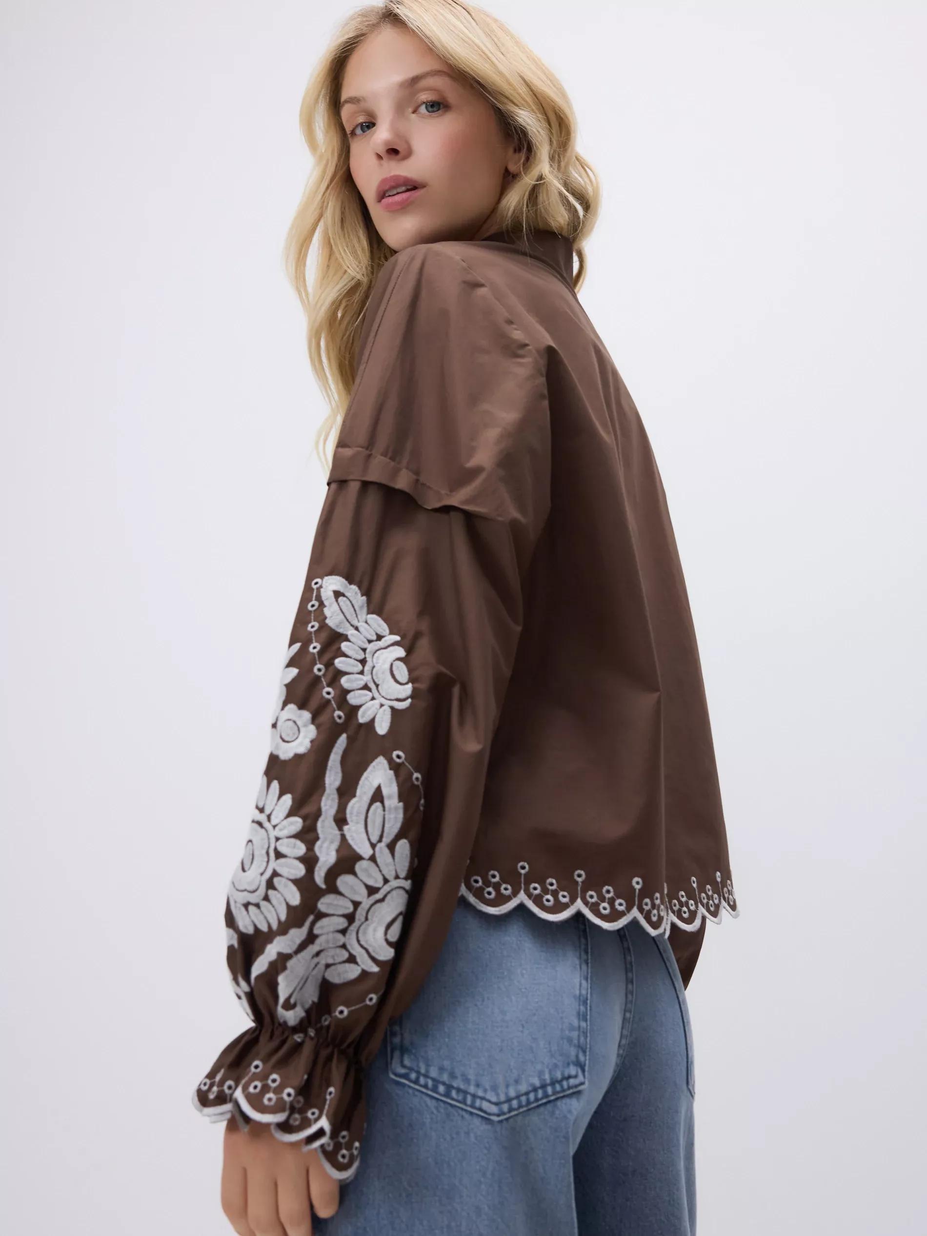 BROWN Shirt with embroidered pattern, Brown, large image number 1