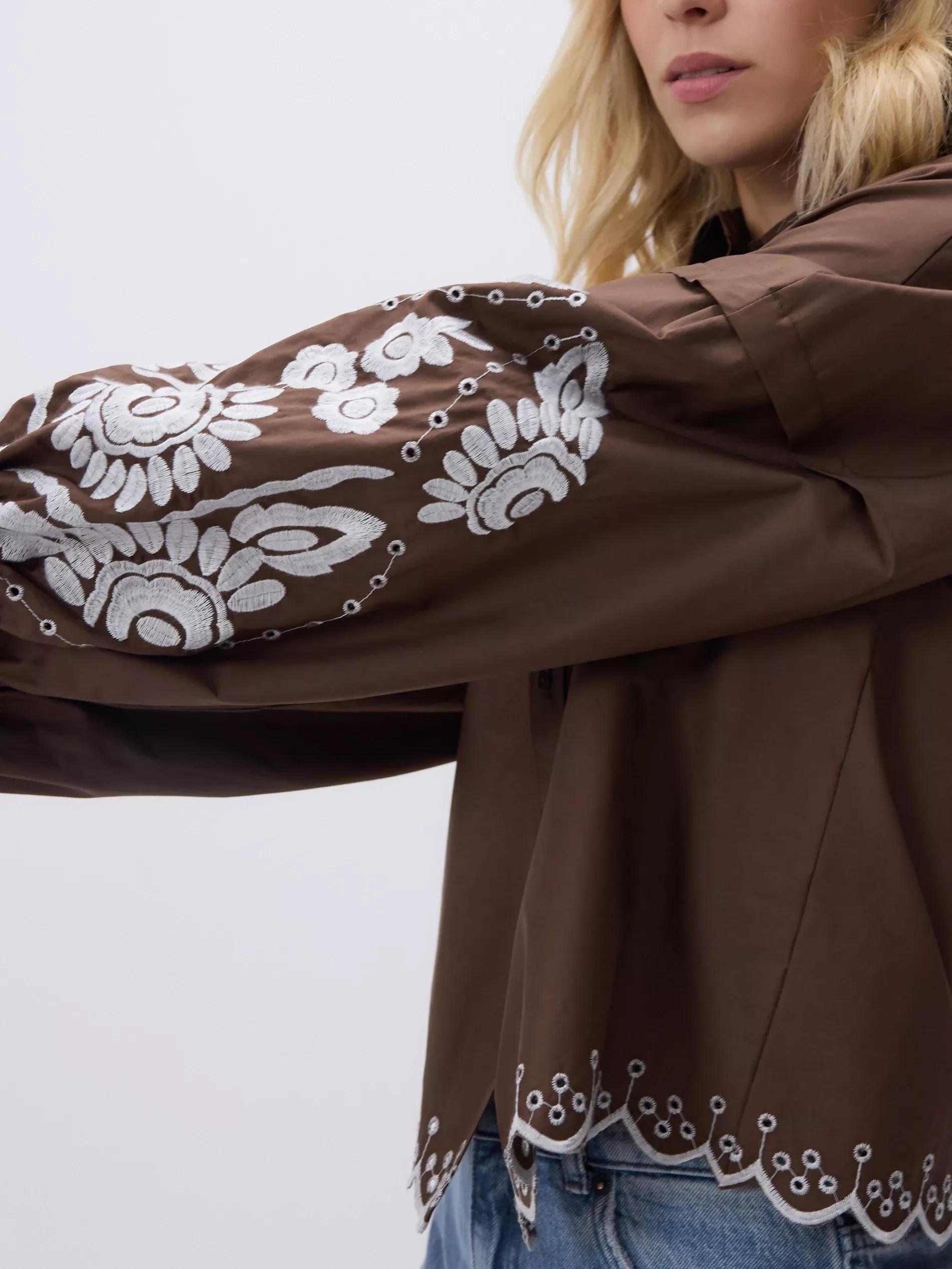 BROWN Shirt with embroidered pattern, Brown, large image number 3