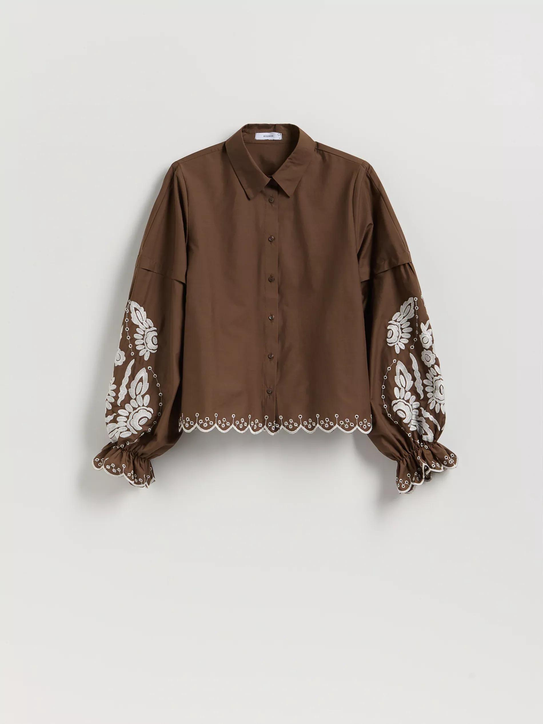 BROWN Shirt with embroidered pattern, Brown, large image number 5