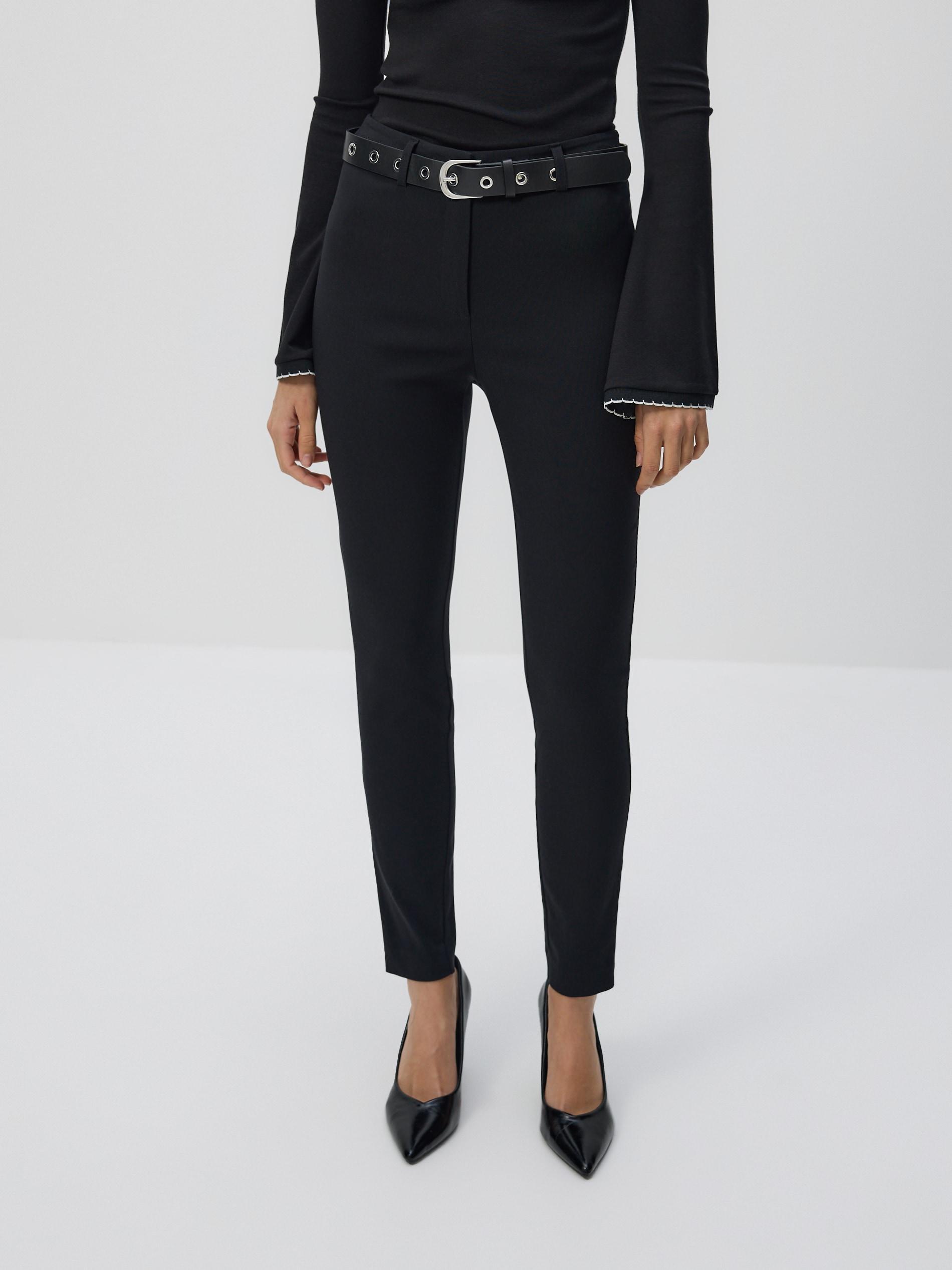 Black Trousers With Tie Waist Belt, Black, medium