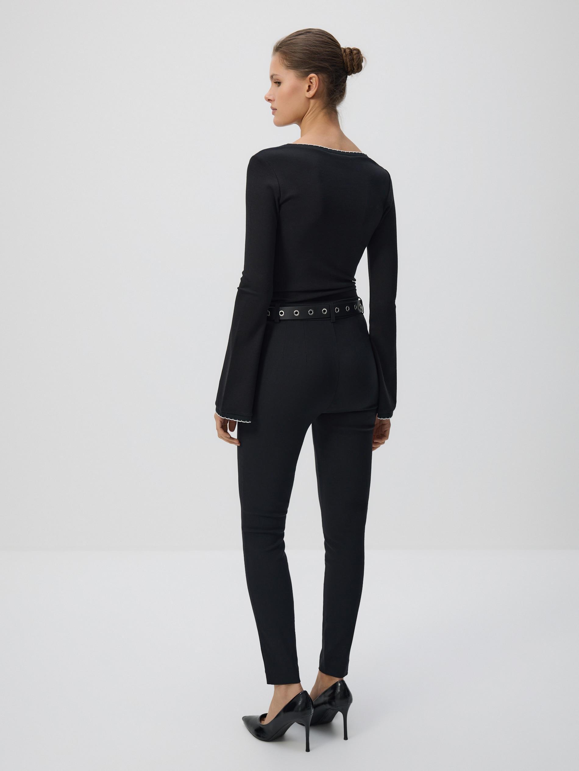 Black Trousers With Tie Waist Belt, Black, medium