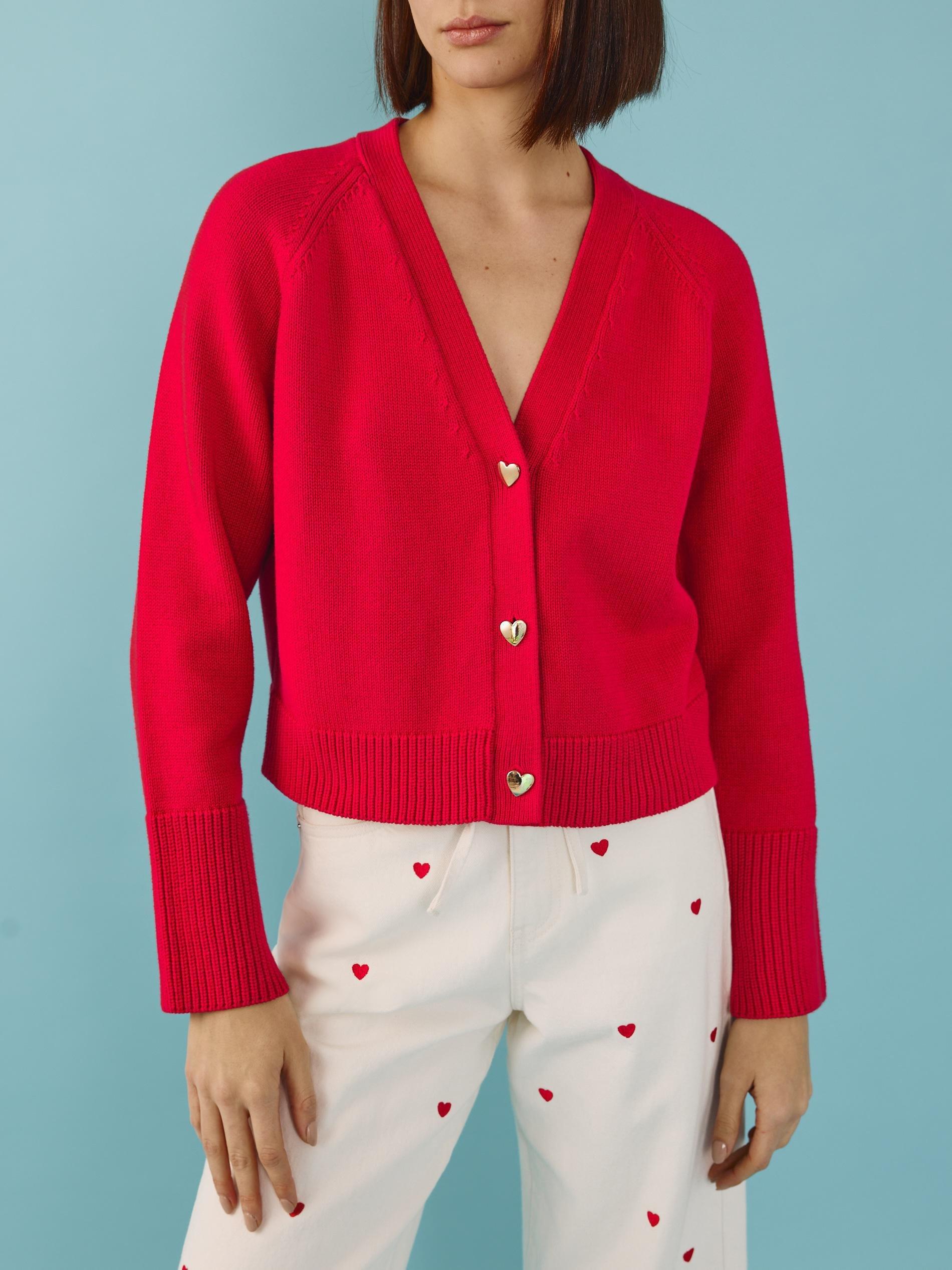 Red Wool Cardigan With Buttons, , medium