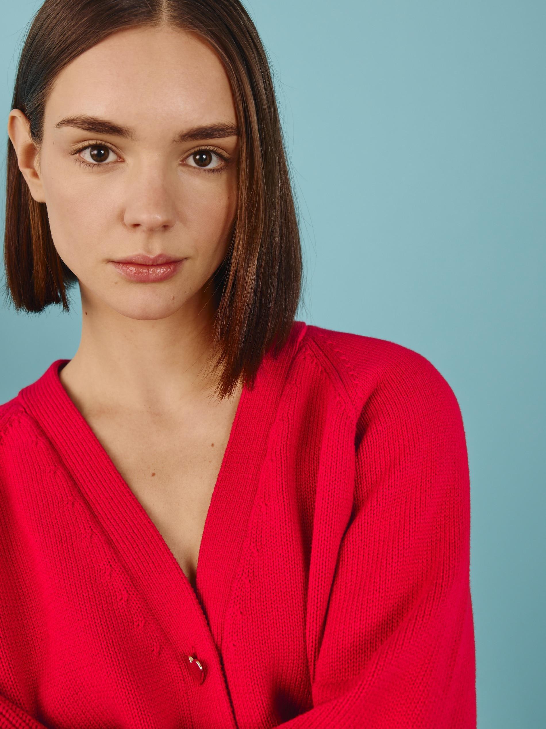 Red Wool Cardigan With Buttons, , large image number 4