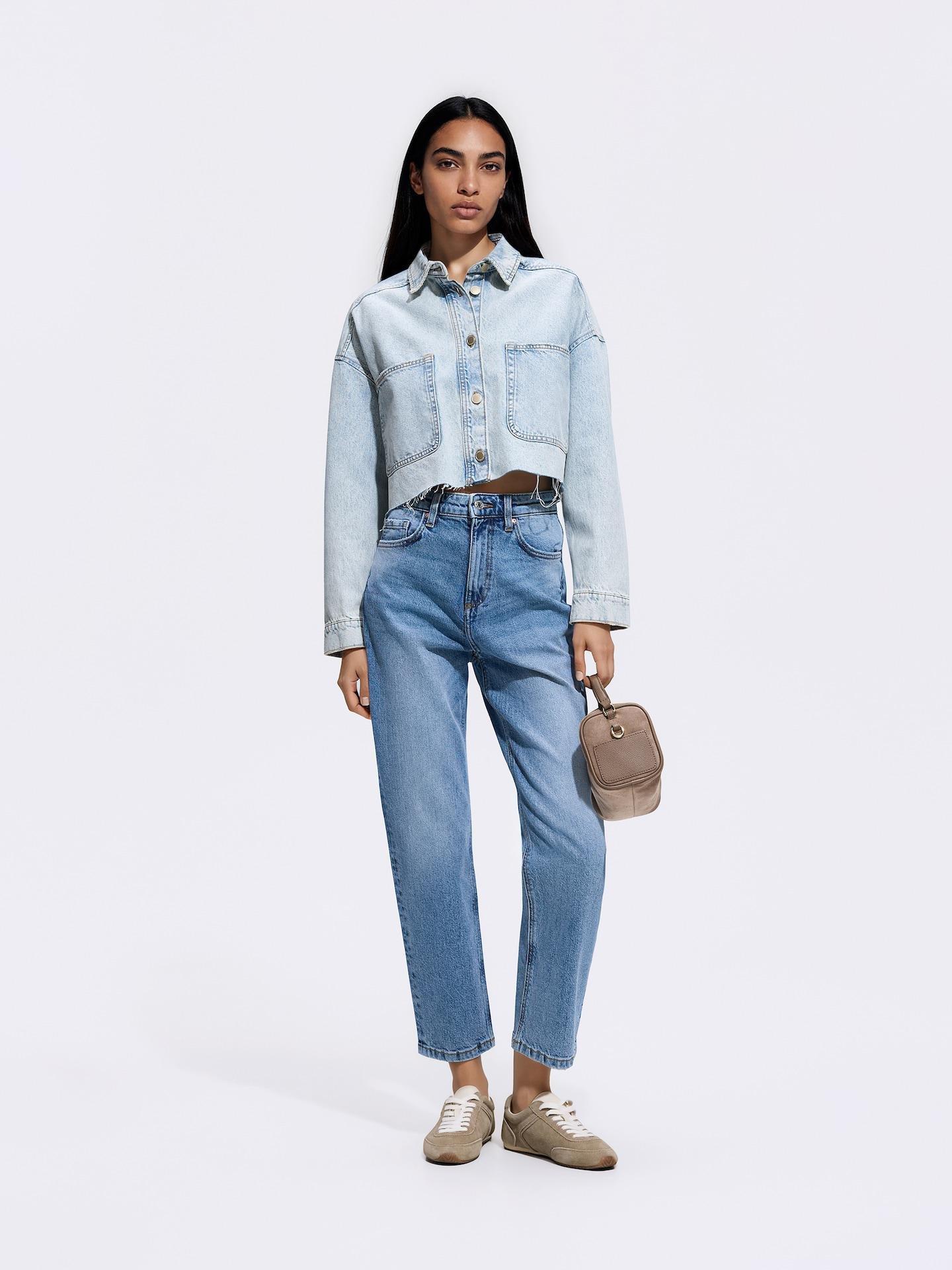 Blue Mom Fit Slim Jeans, Blue, large image number 1