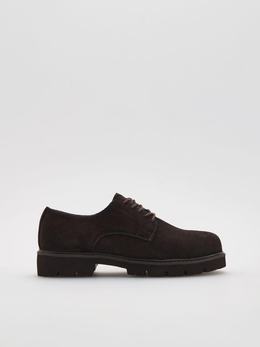 Brown Suede Loafers With Laces, Brown, large image number 0