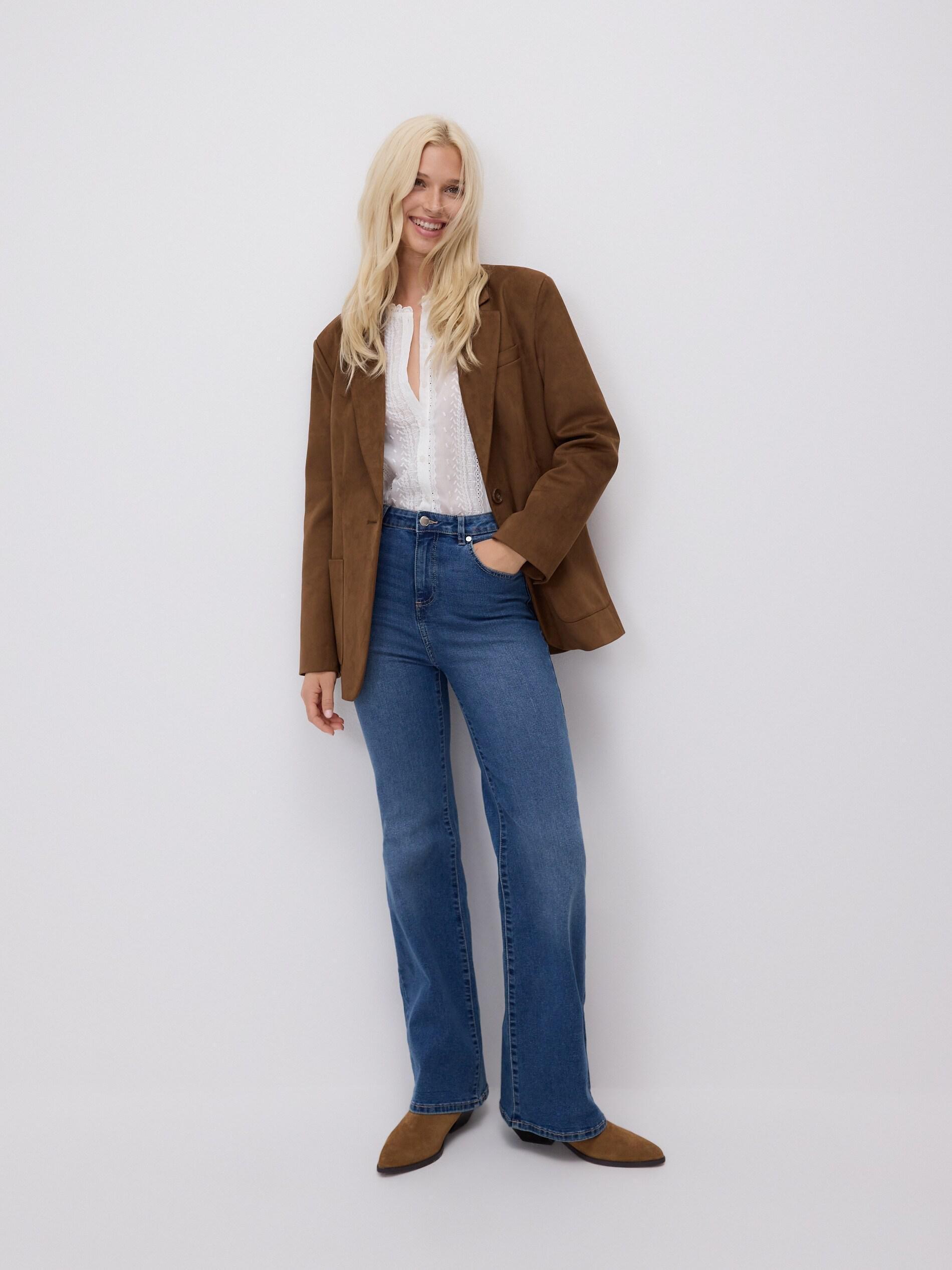 Blue High Waist Flare Jeans, Blue, medium