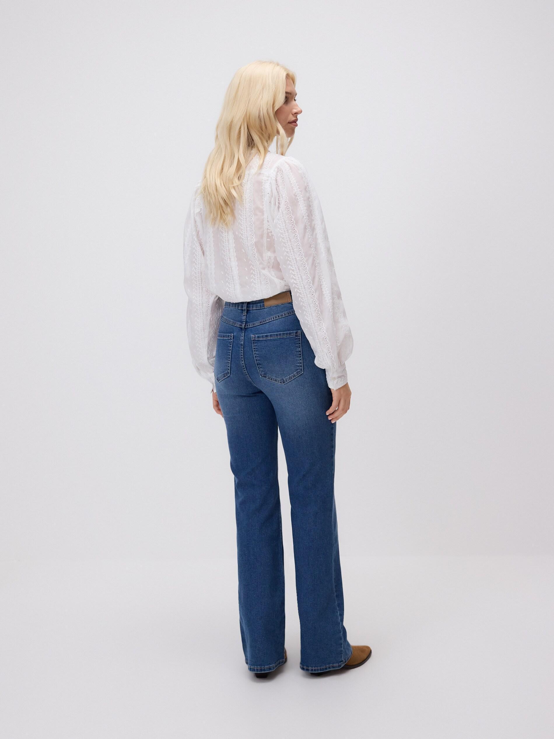 Blue High Waist Flare Jeans, Blue, large image number 3
