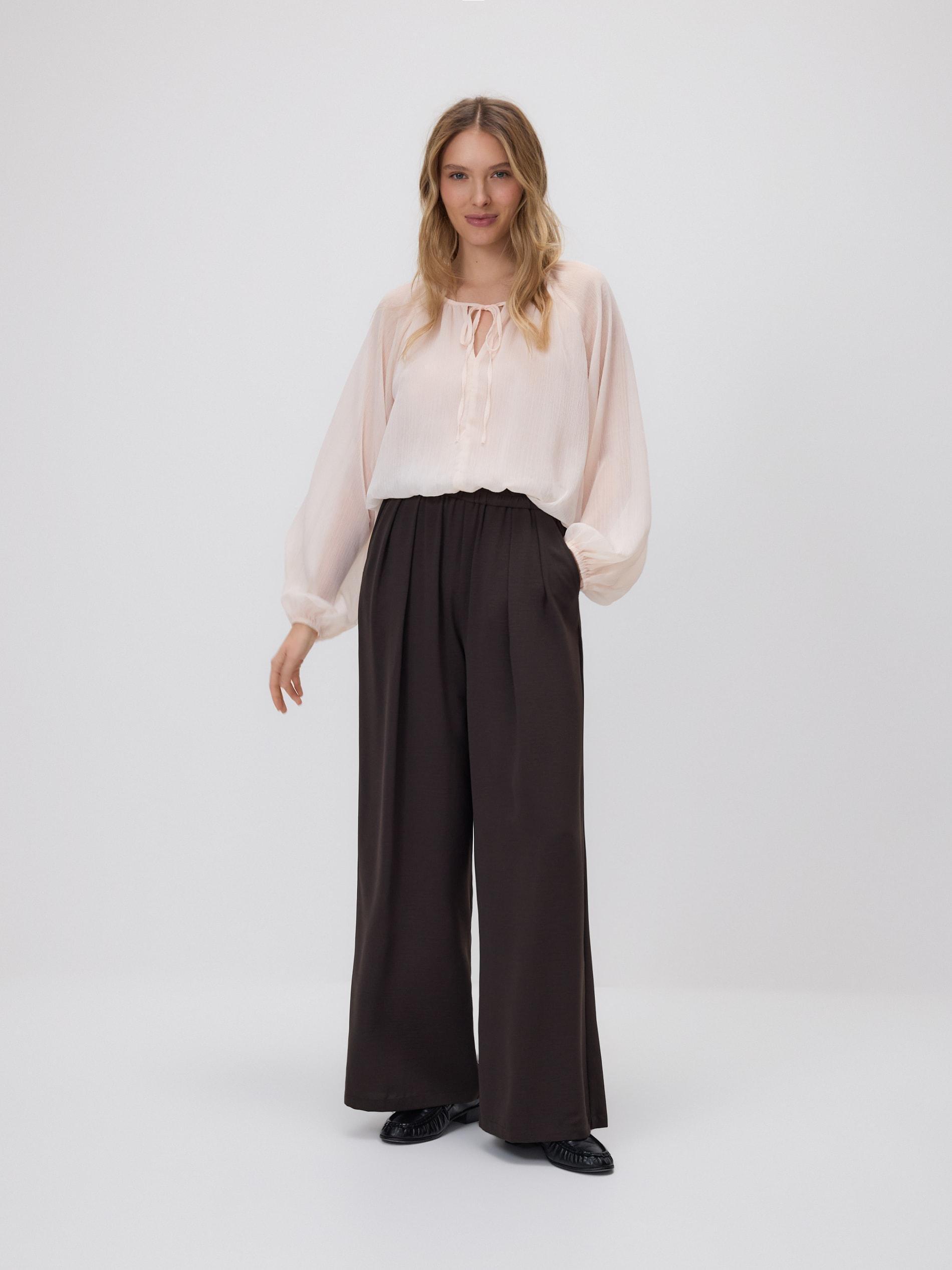 Brown Wide Leg Trousers, Brown, large image number 1
