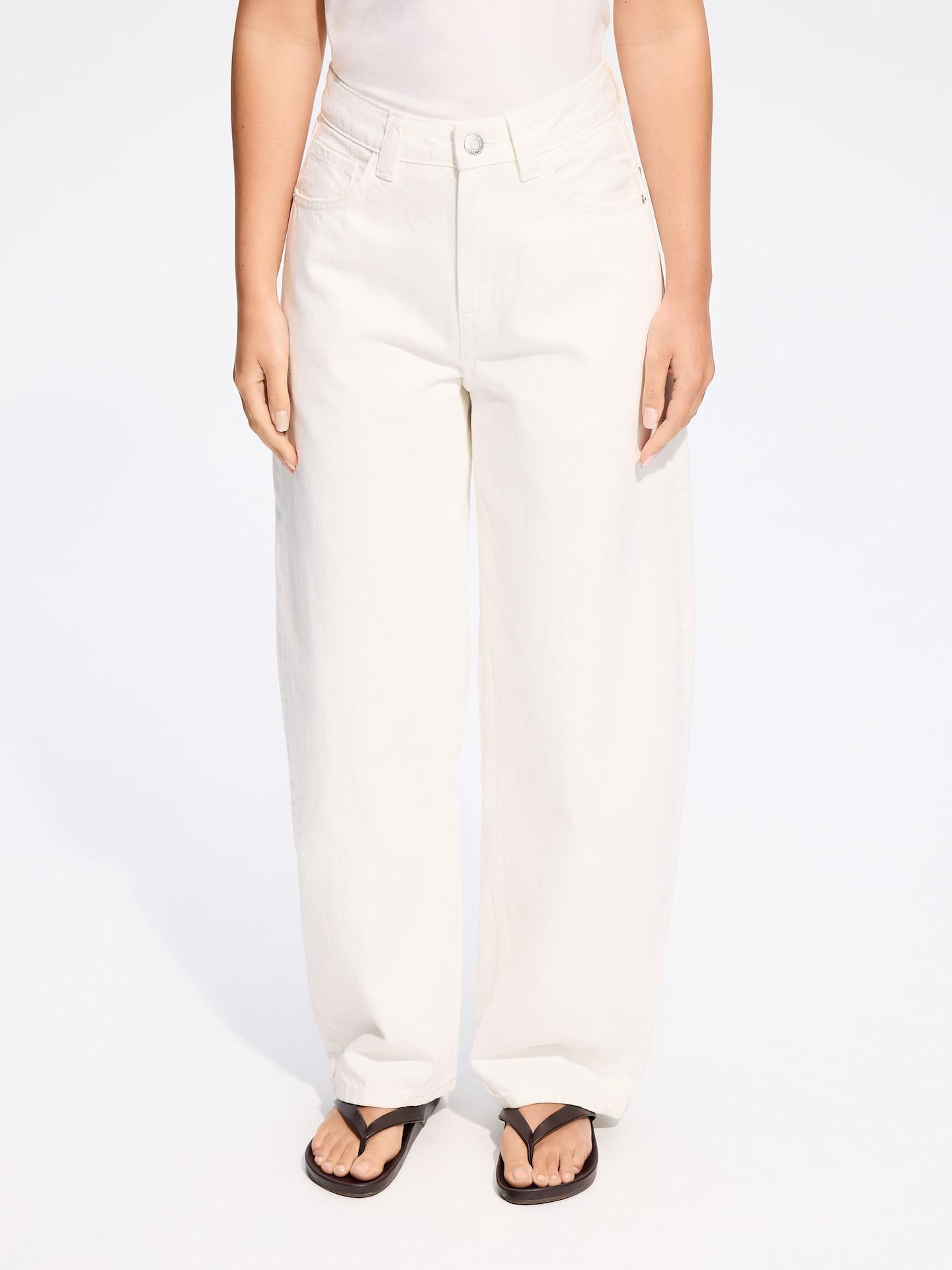 White Barrel Leg Jeans, White, medium