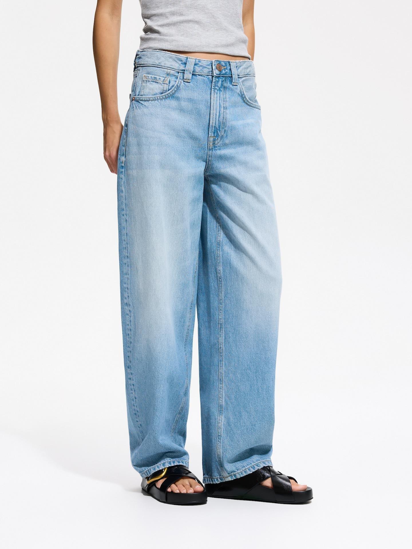 Blue Barrel Leg Jeans, Blue, large image number 1