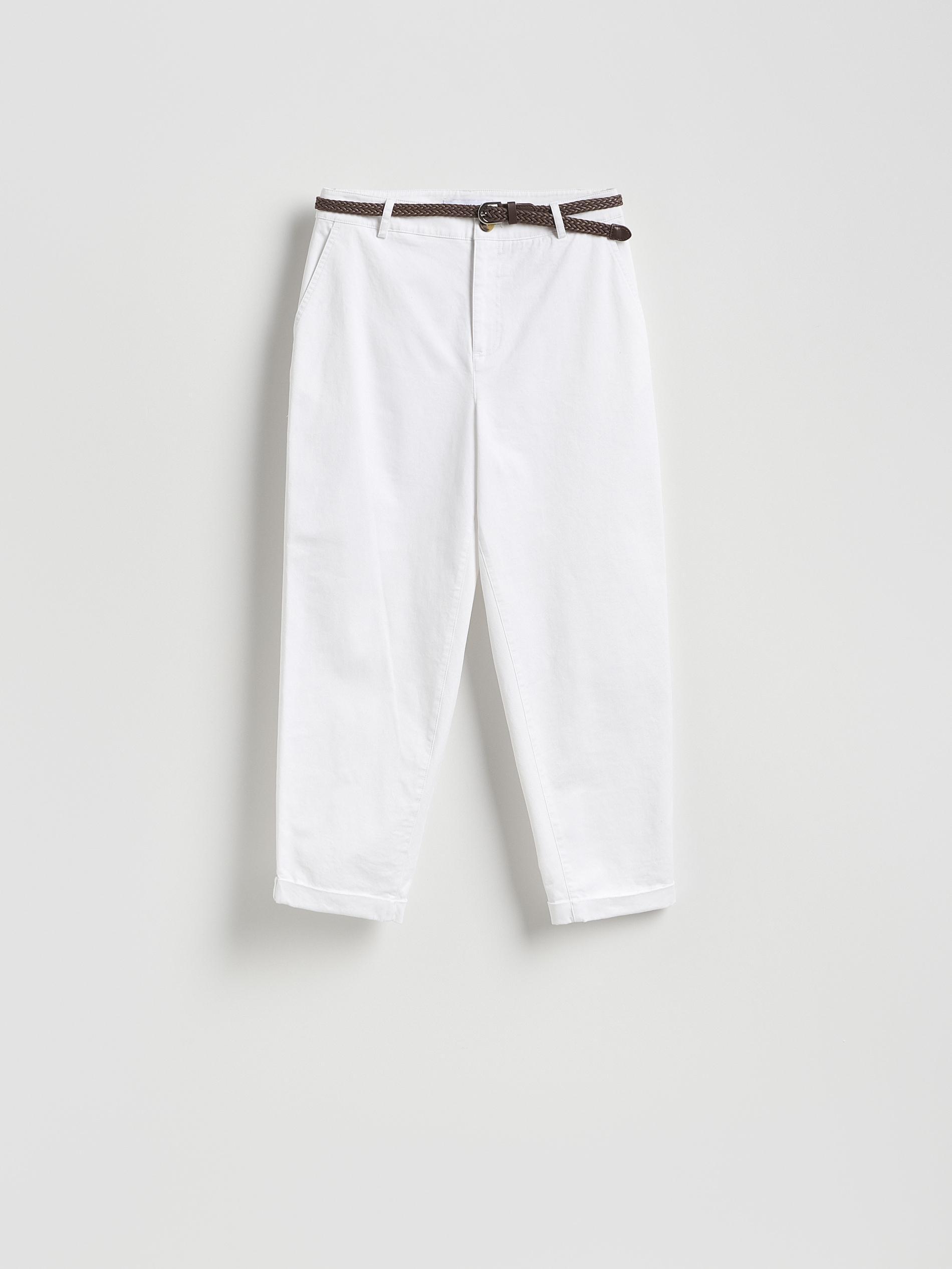 White Chino Trousers With Belt, White, large image number 0