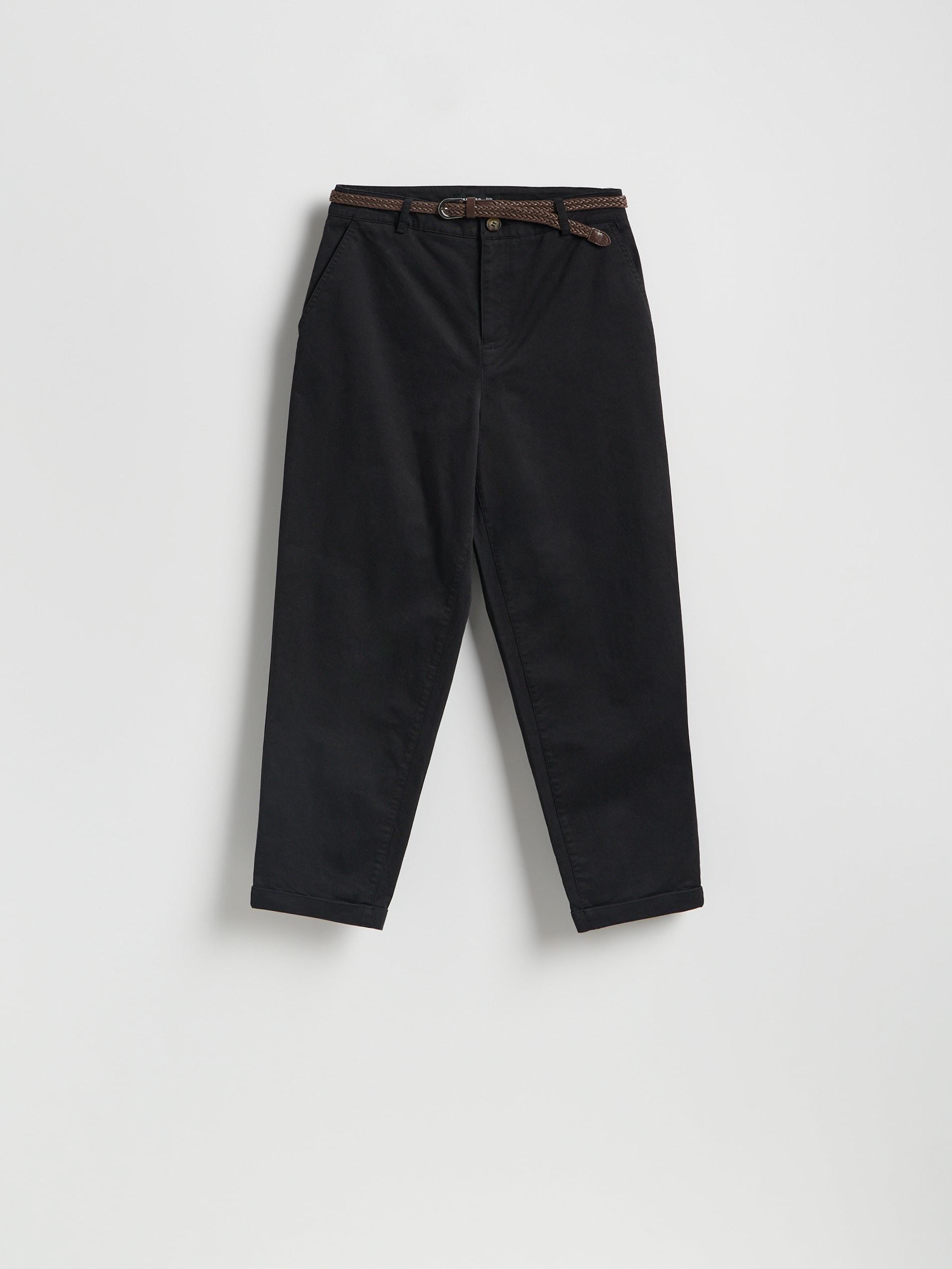 Black Chino Trousers With Belt, Black, medium