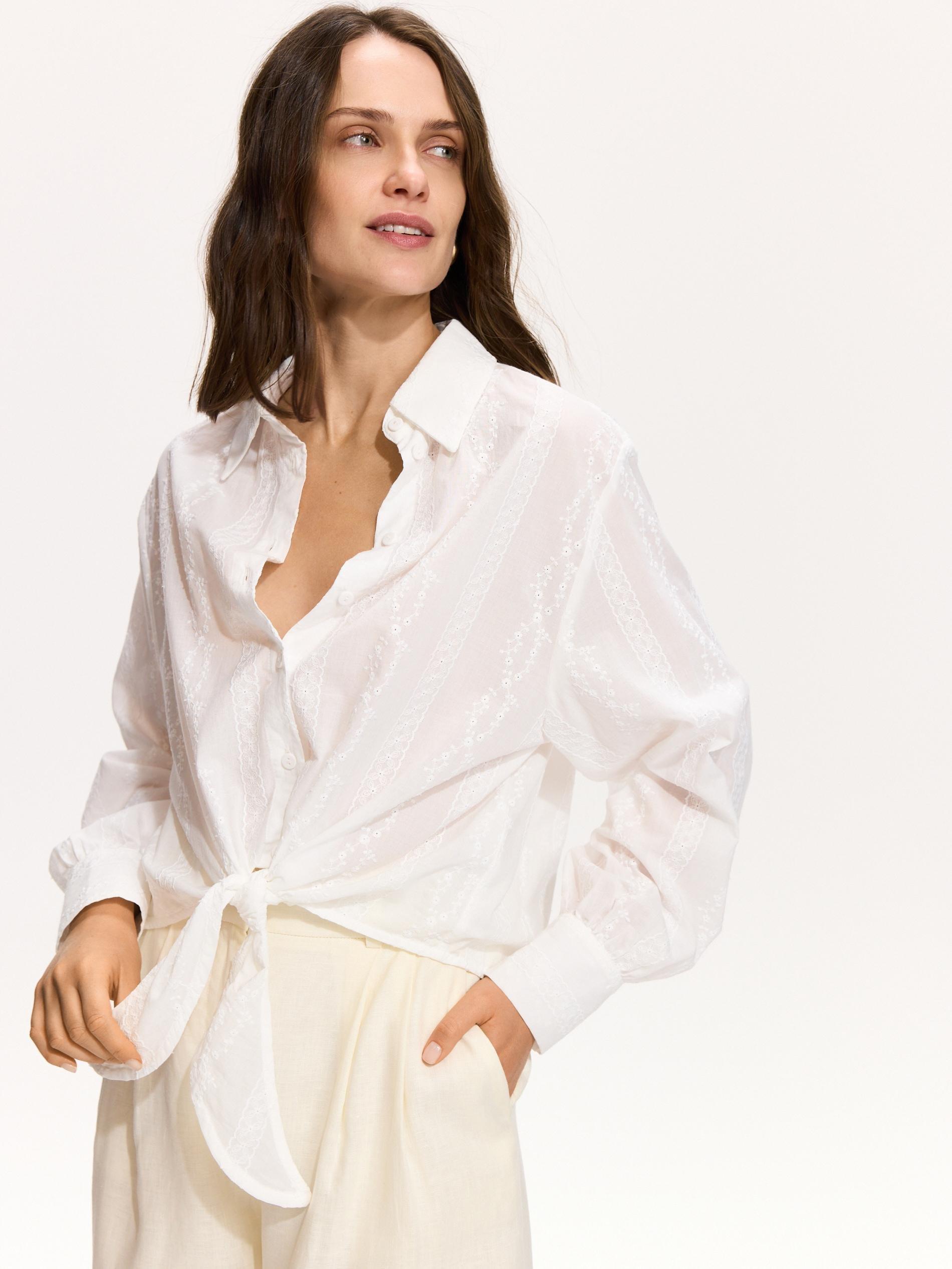 قميص مع رباط التفاصيل أبيض, White, medium
