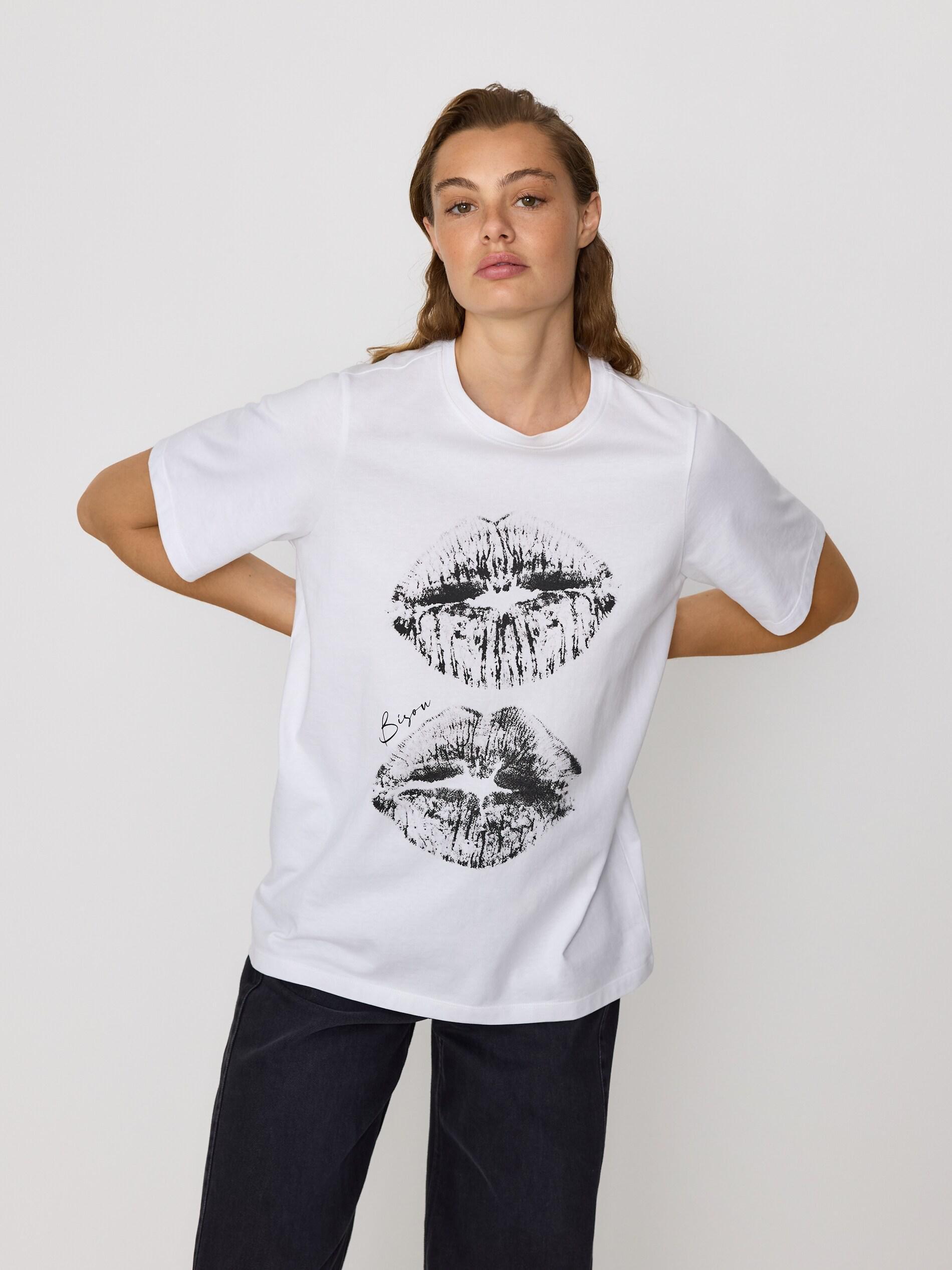 White T-Shirt With Print, White, large image number 0