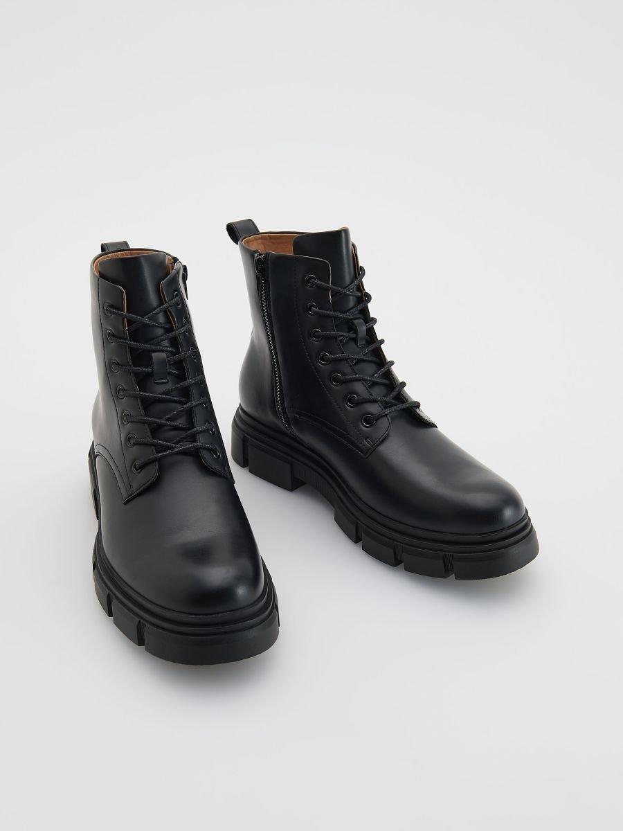 Black Leather Ankle Boots, Black, medium