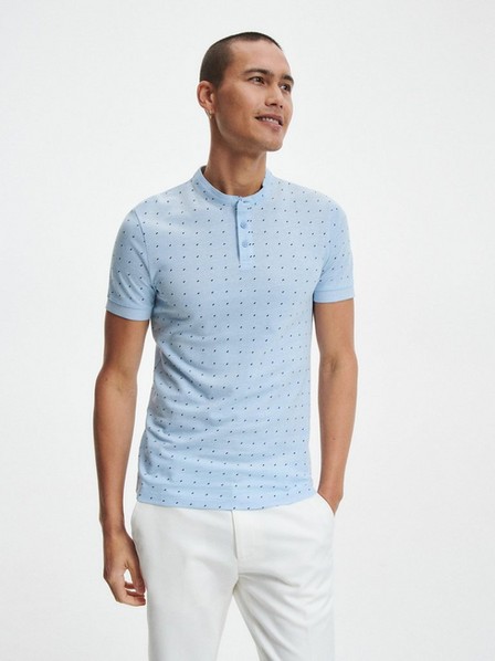 Reserved - Light Blue Slim Fit Polo Shirt With Low Stand Up Collar
