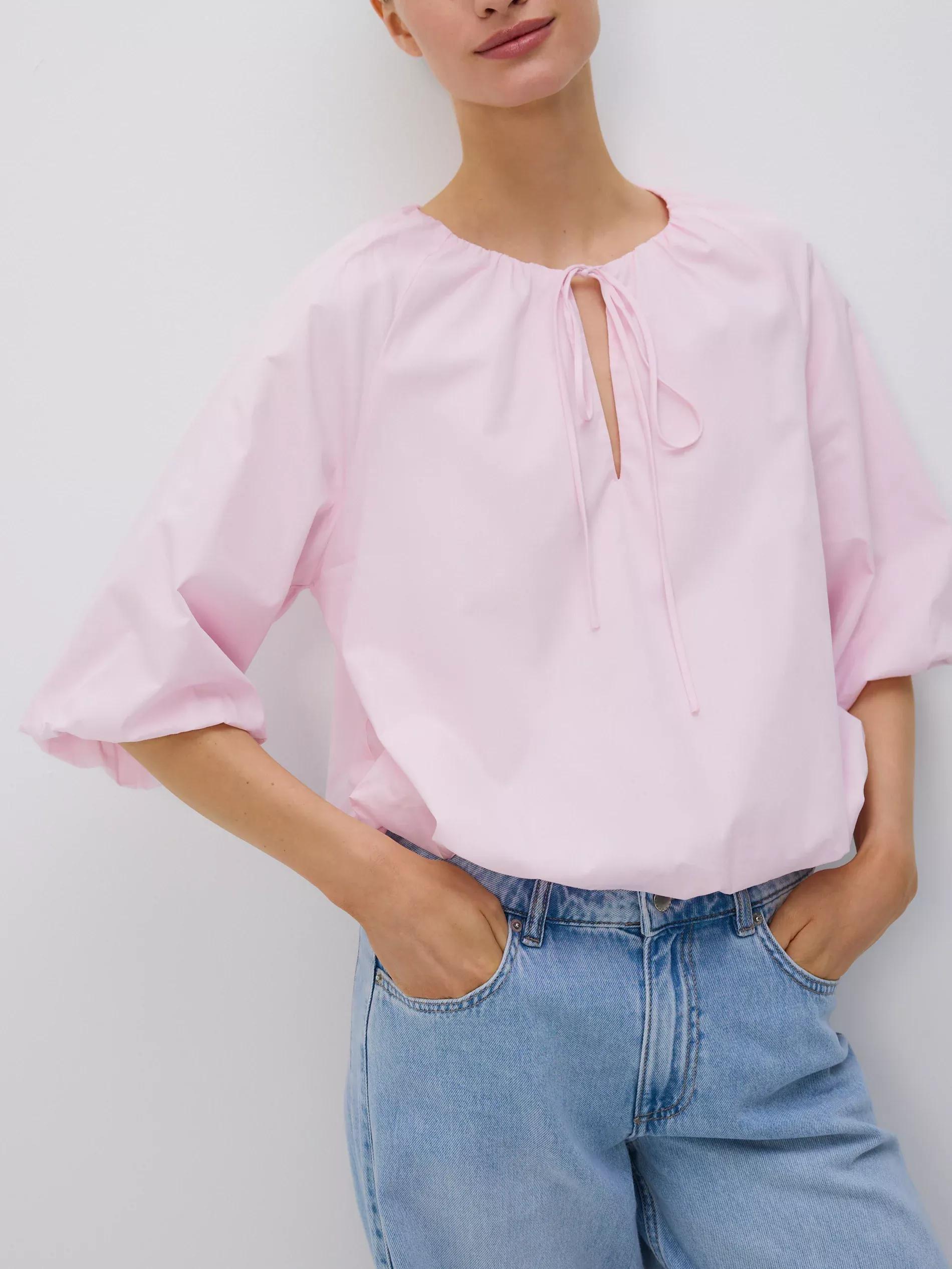 PINK Cotton blouse with tie detail, Pink, medium