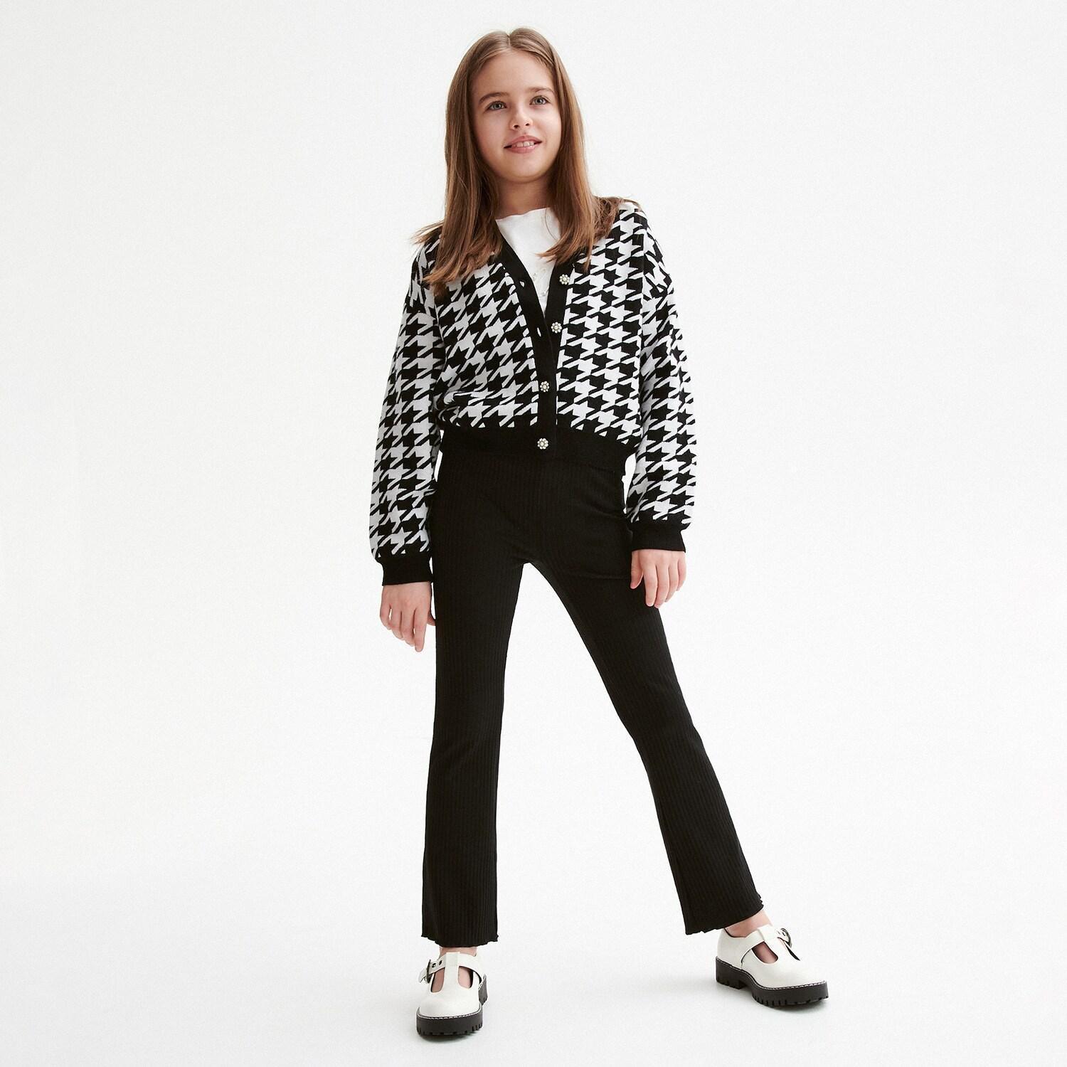 Black Rib Knit Flare Trousers, Kids Girls, , large image number 2