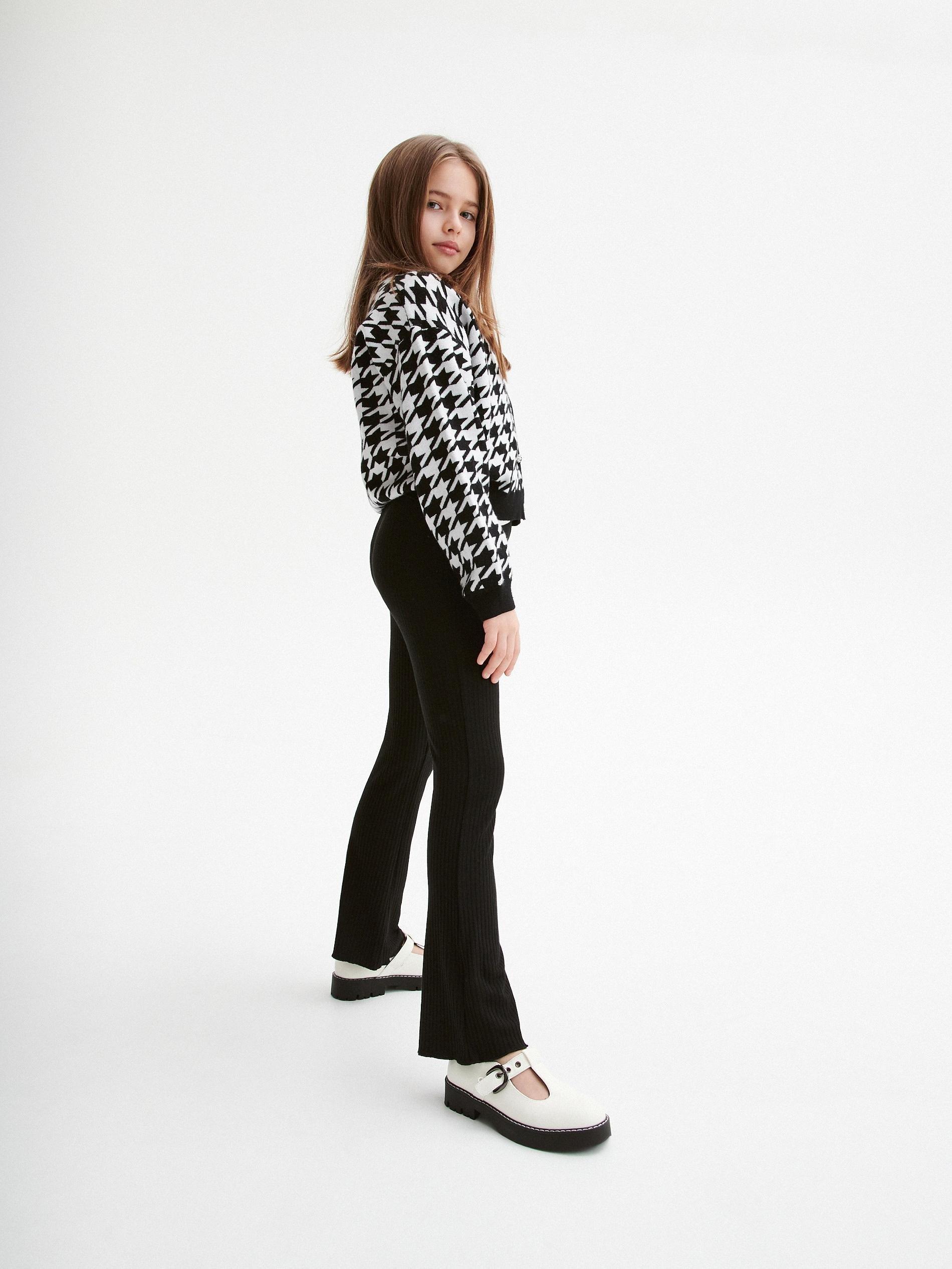 Black Rib Knit Flare Trousers, Kids Girls, , large image number 5