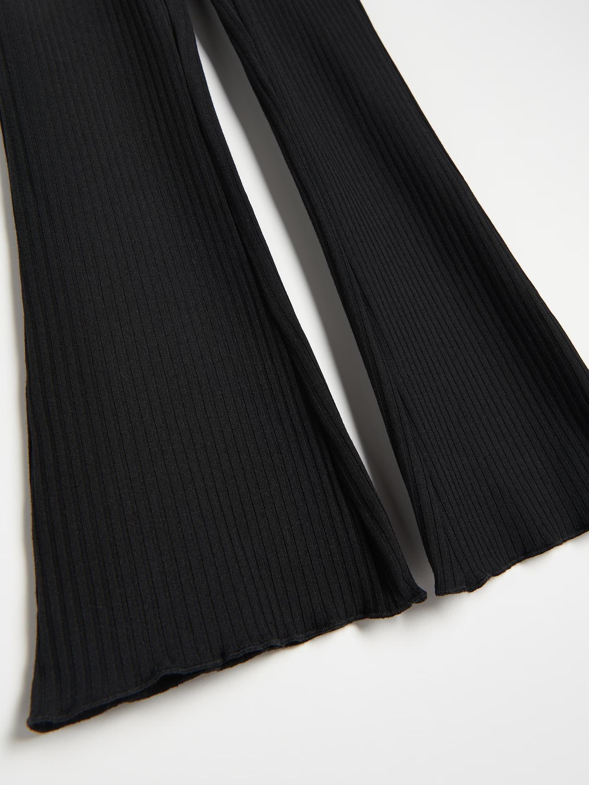 Black Rib Knit Flare Trousers, Kids Girls, , large image number 6