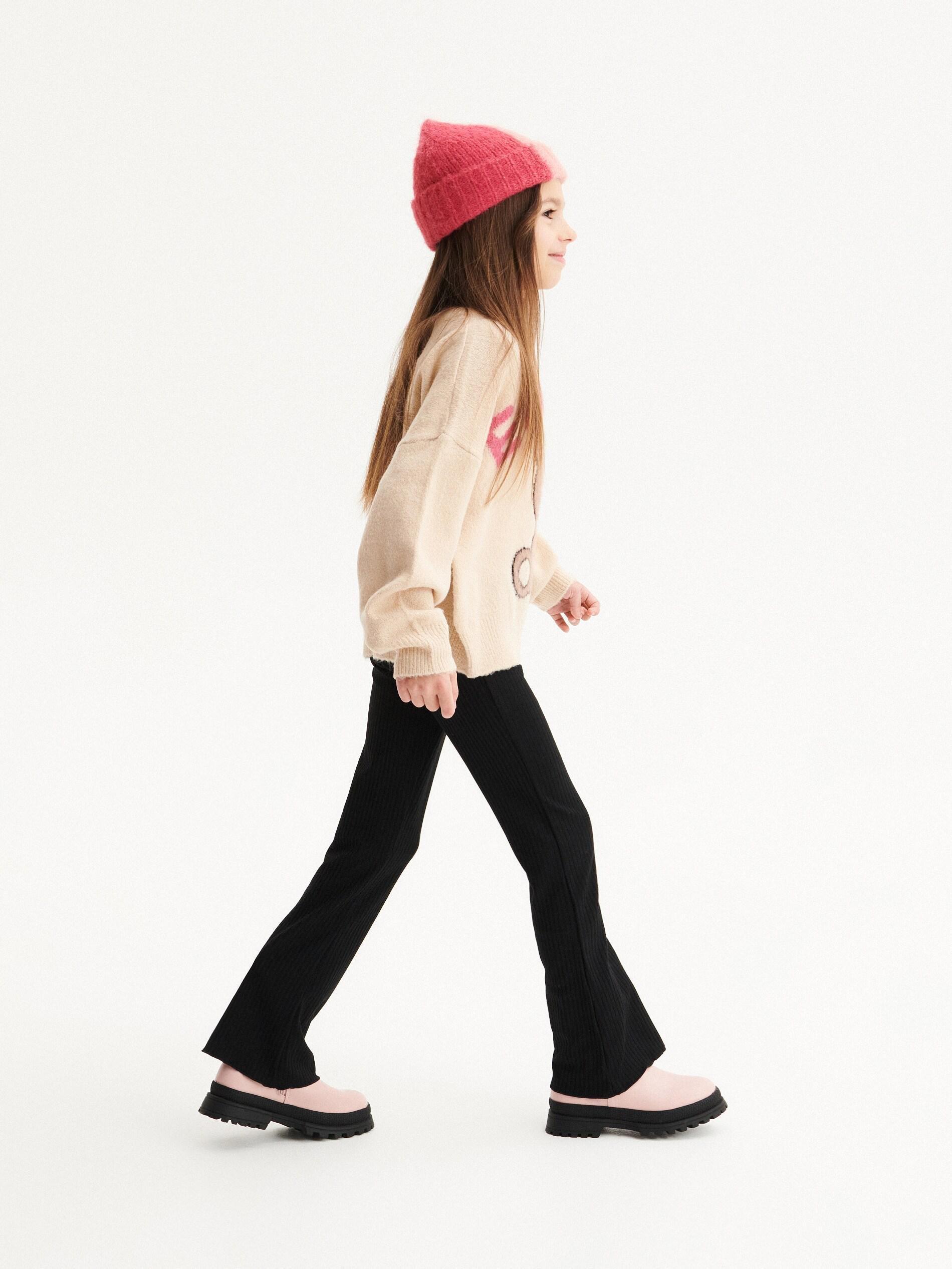 Black Rib Knit Flare Trousers, Kids Girls, , large image number 8