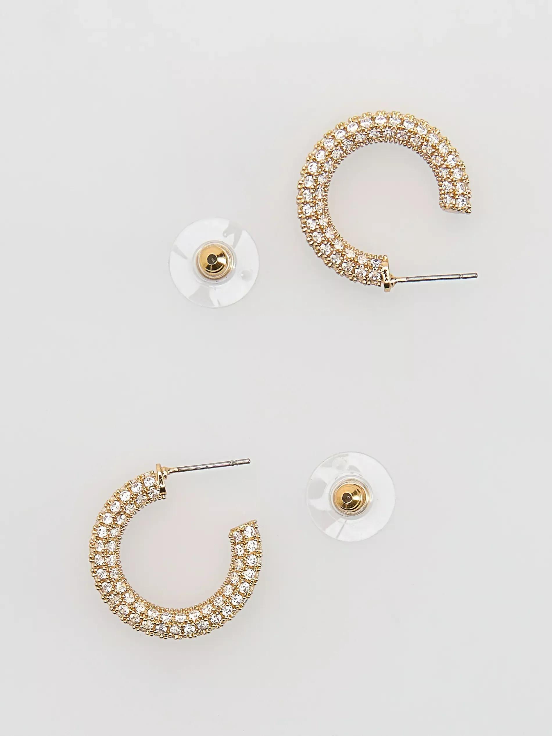 Gold Earrings With Cubic Zirconias, Golden, large image number 2