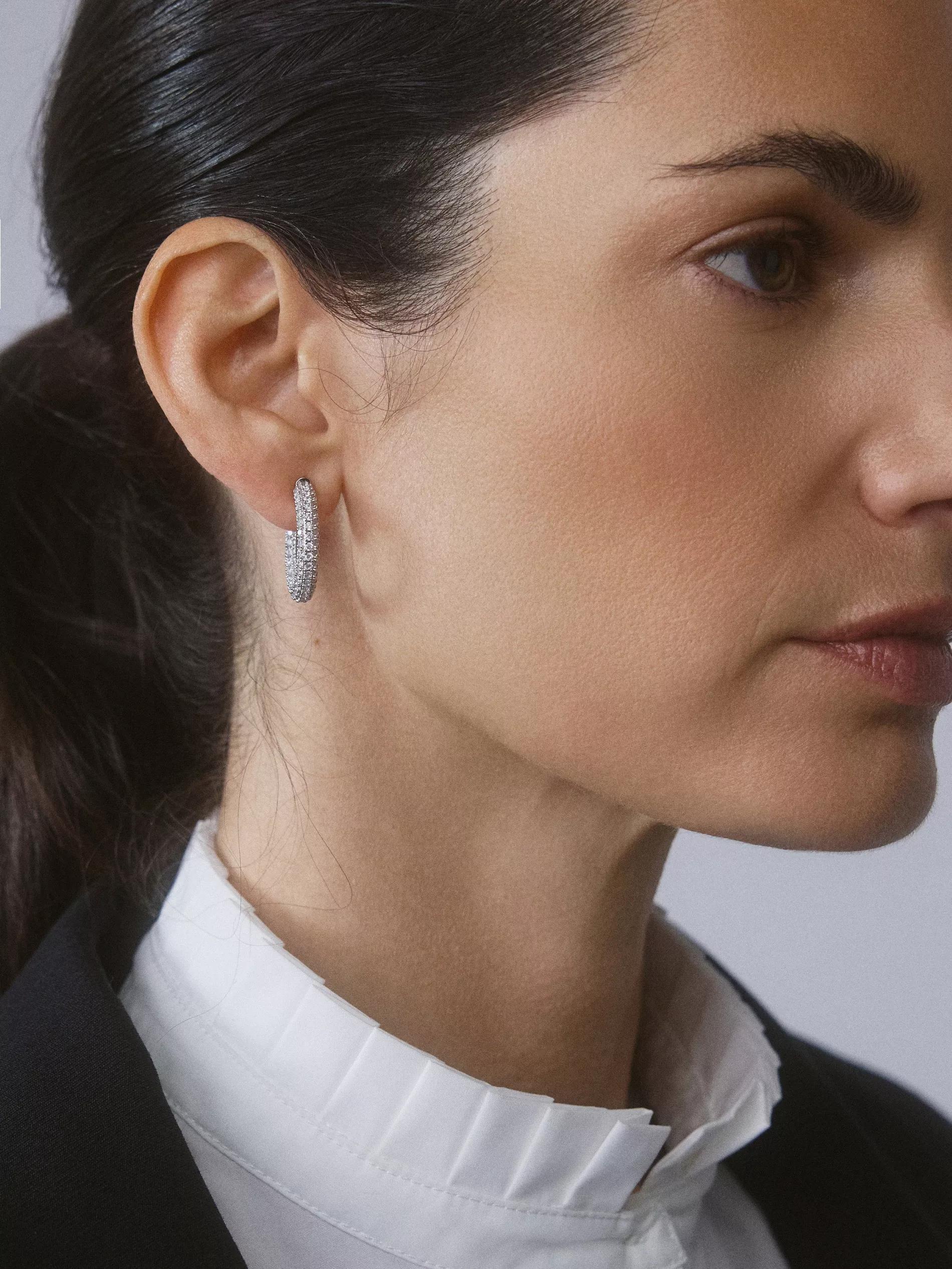 Silver Earrings With Cubic Zirconias, Silver, large image number 0