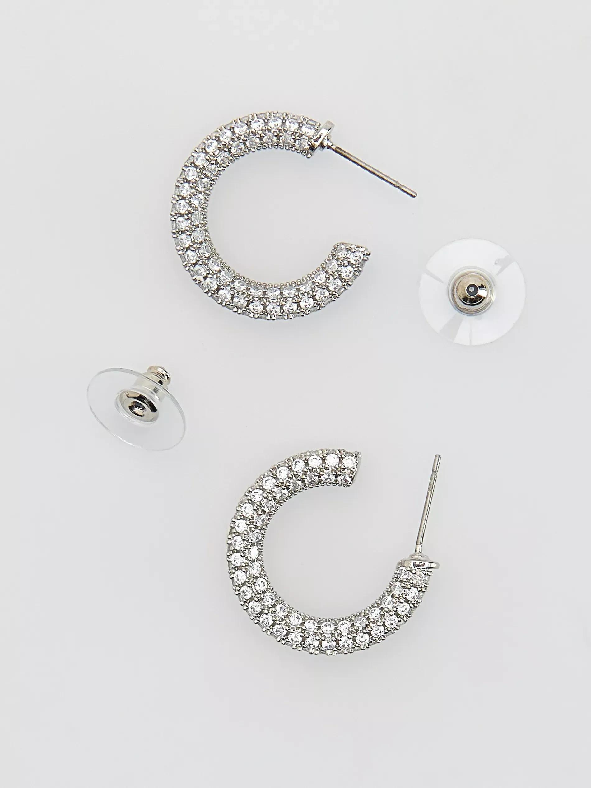 Silver Earrings With Cubic Zirconias, Silver, medium