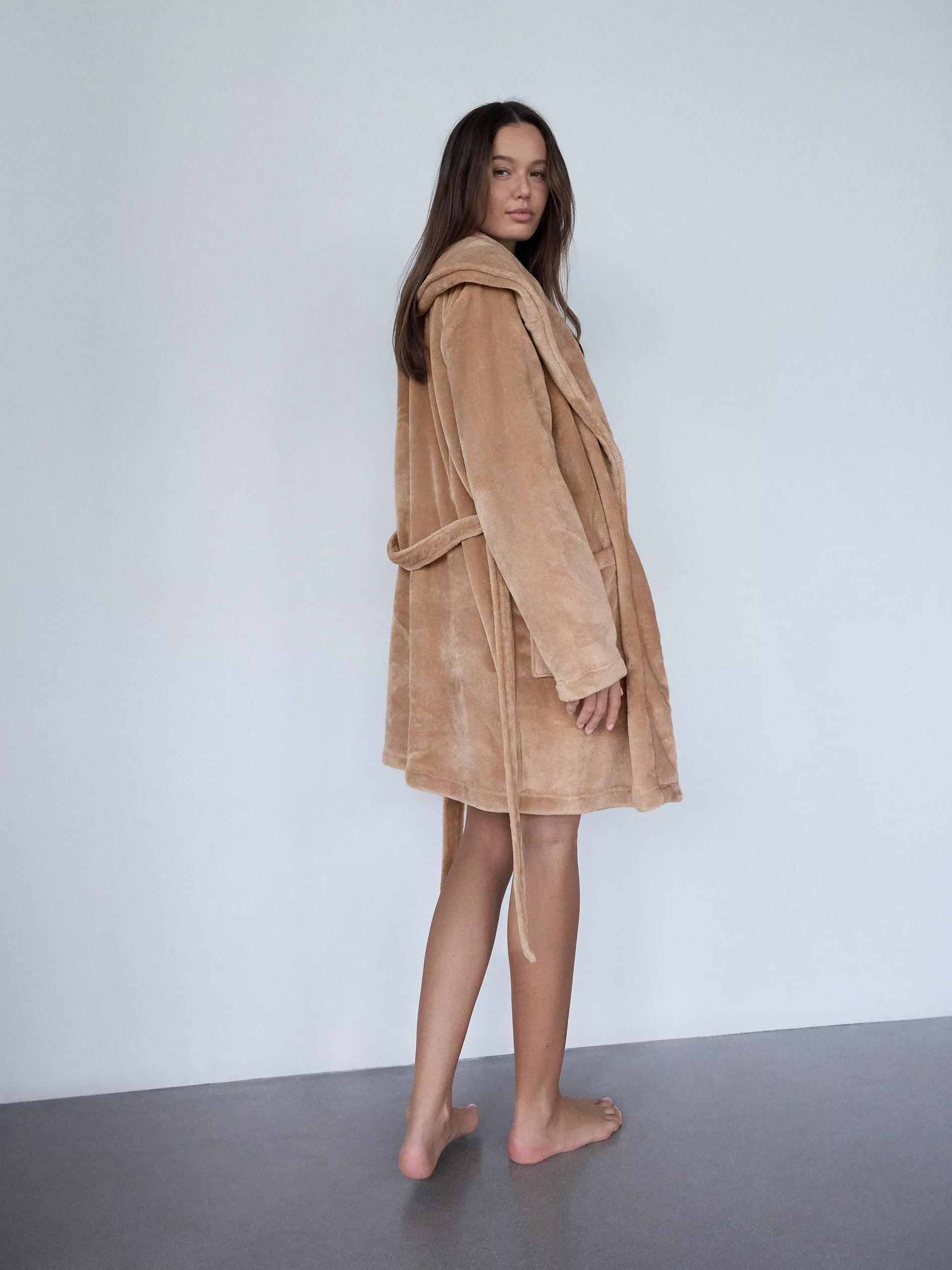 Beige Dressing Gown With Tie Belt, , large image number 0